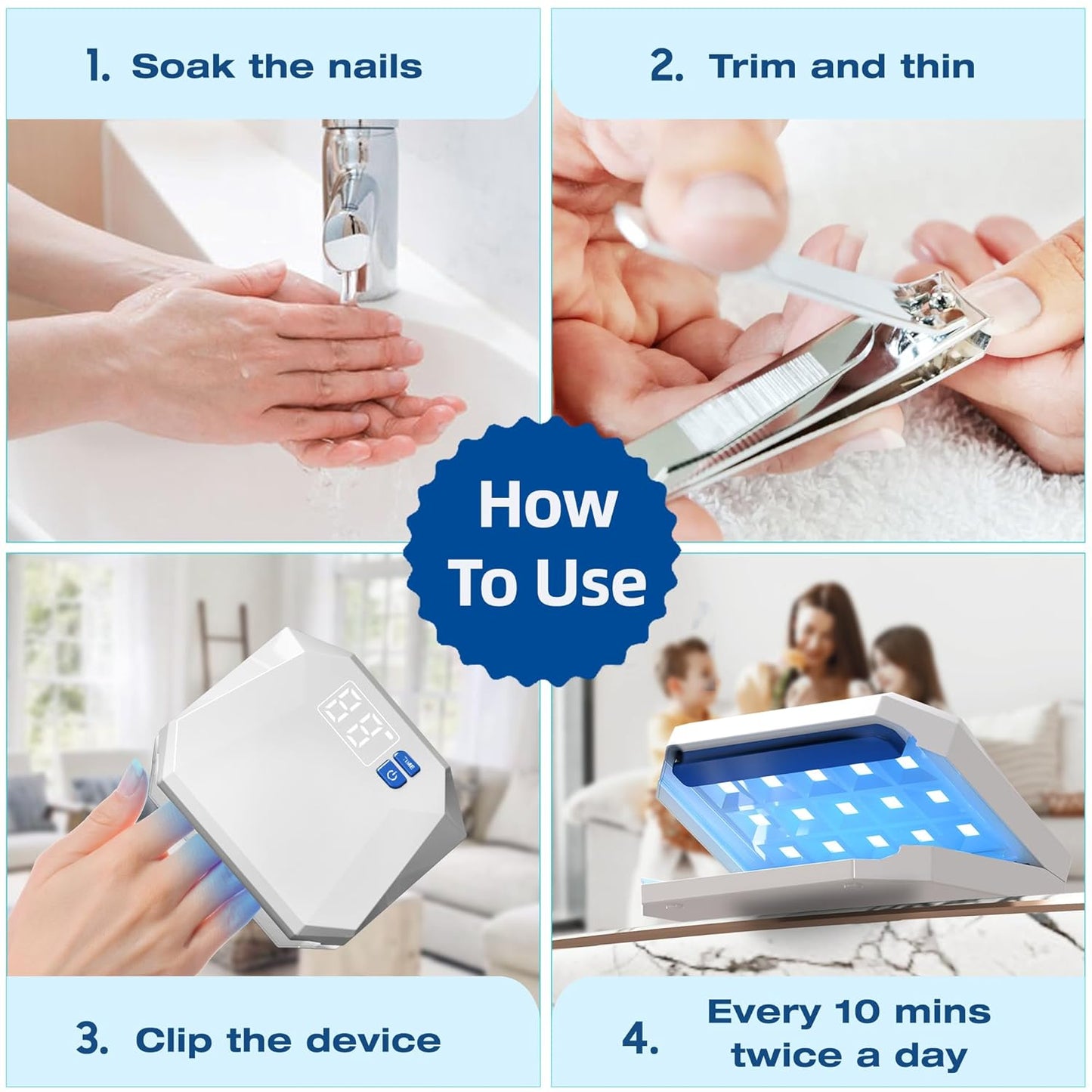 RESCTOL Nail Fungus Cleaning Laser Device for Toenail Fingernails & Onychomycosis, Home Use Nail-Fungus Remover by 905nm Infrared Light + 470nm Blue Light 5NFT (White)