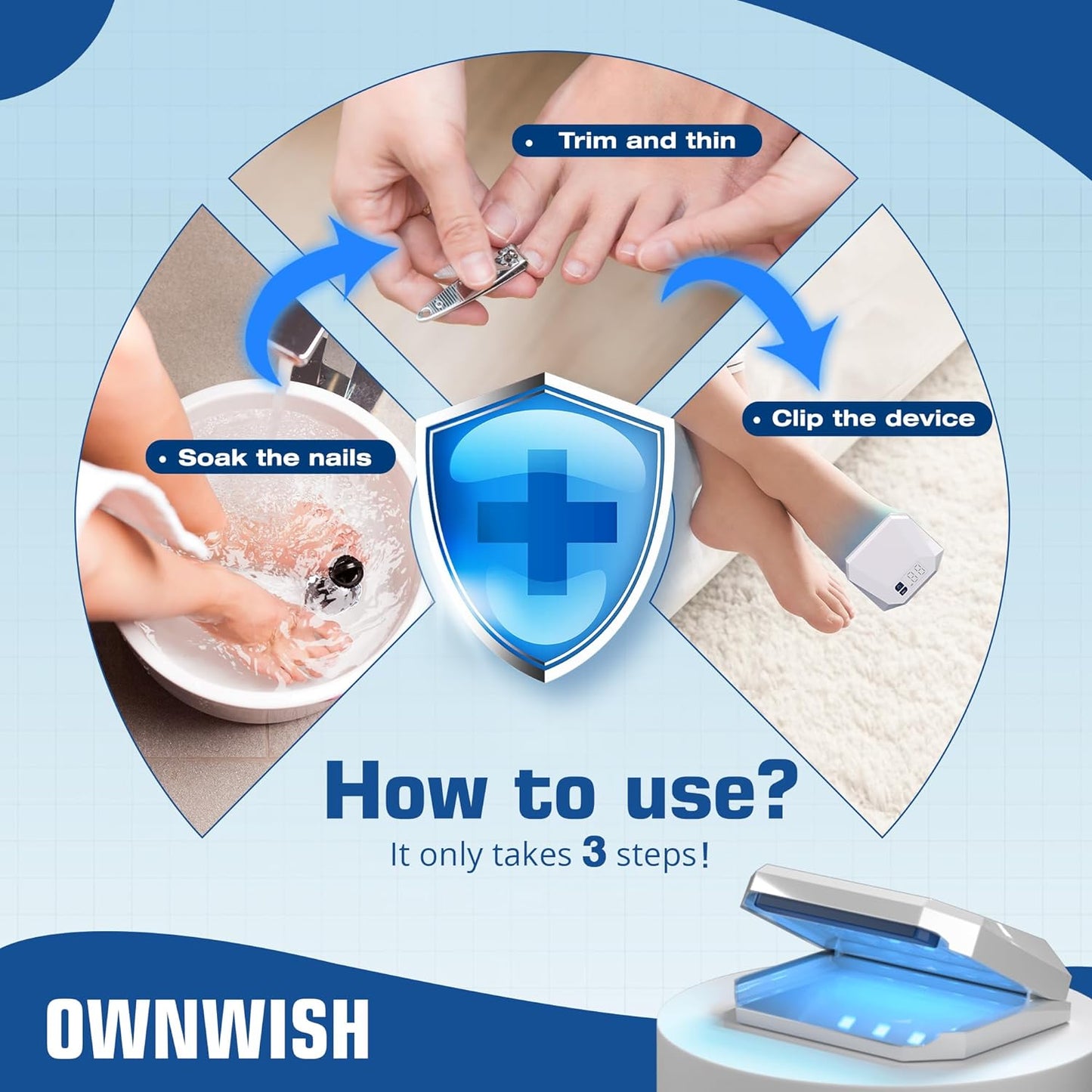 OwnWish Nail Fungus Cleaning Laser Device 905nm Infrared Light + 470nm Blue Light Highly Effective Treatment for Home Use Treat & Effectively Prevent (White)