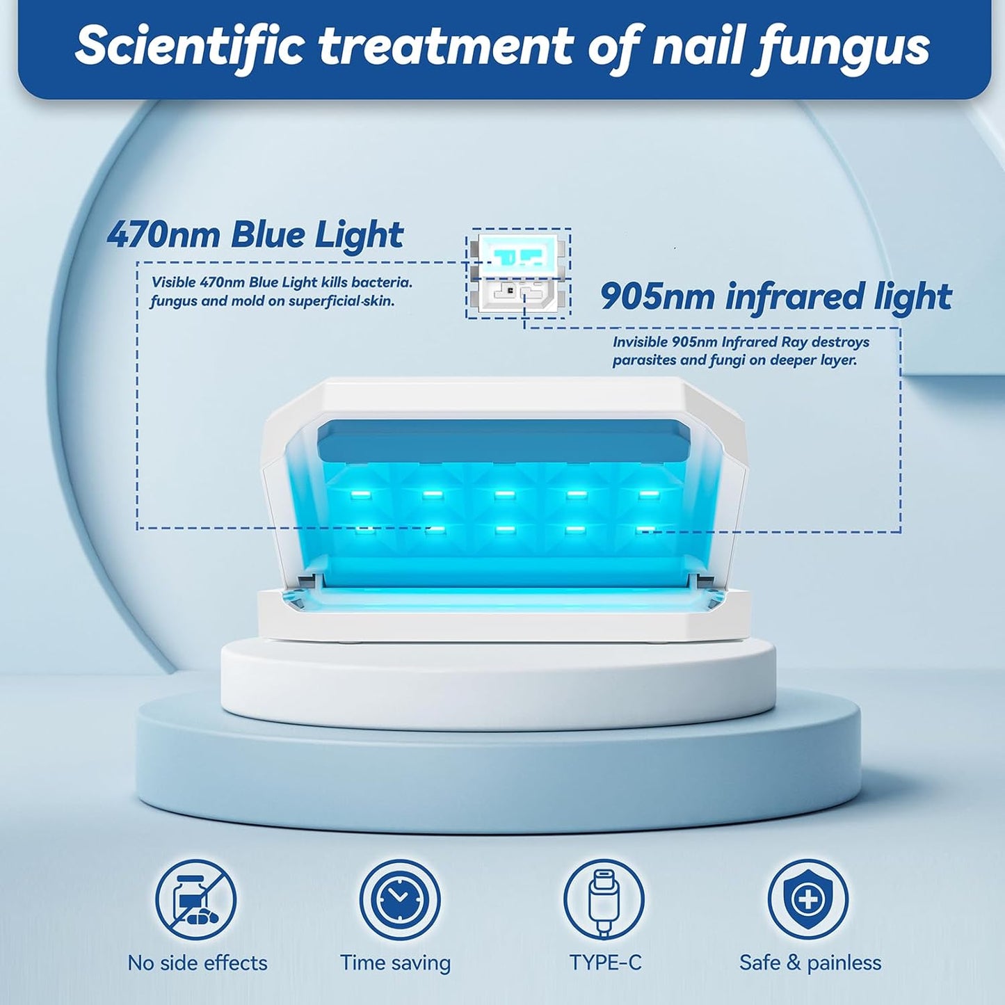 VINECRO Nail Fungus Laser Device,Fit Multiple fingers or toes,Effective Nail Fungus Treatment for Toenails,Discolored and Thickened Toenails,Onychomycosis,Suitable for Home Use