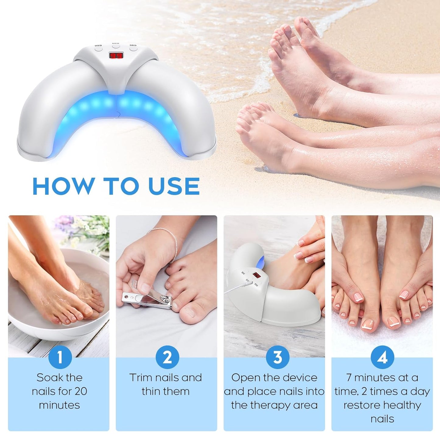 ZZP Nail Fungus Laser Treatment Device for Multiple Toenail, 905nm Infrared Light + 470nm Blue Light Toe Nail Fungus Device for Home Use, Highly Effective and Safe