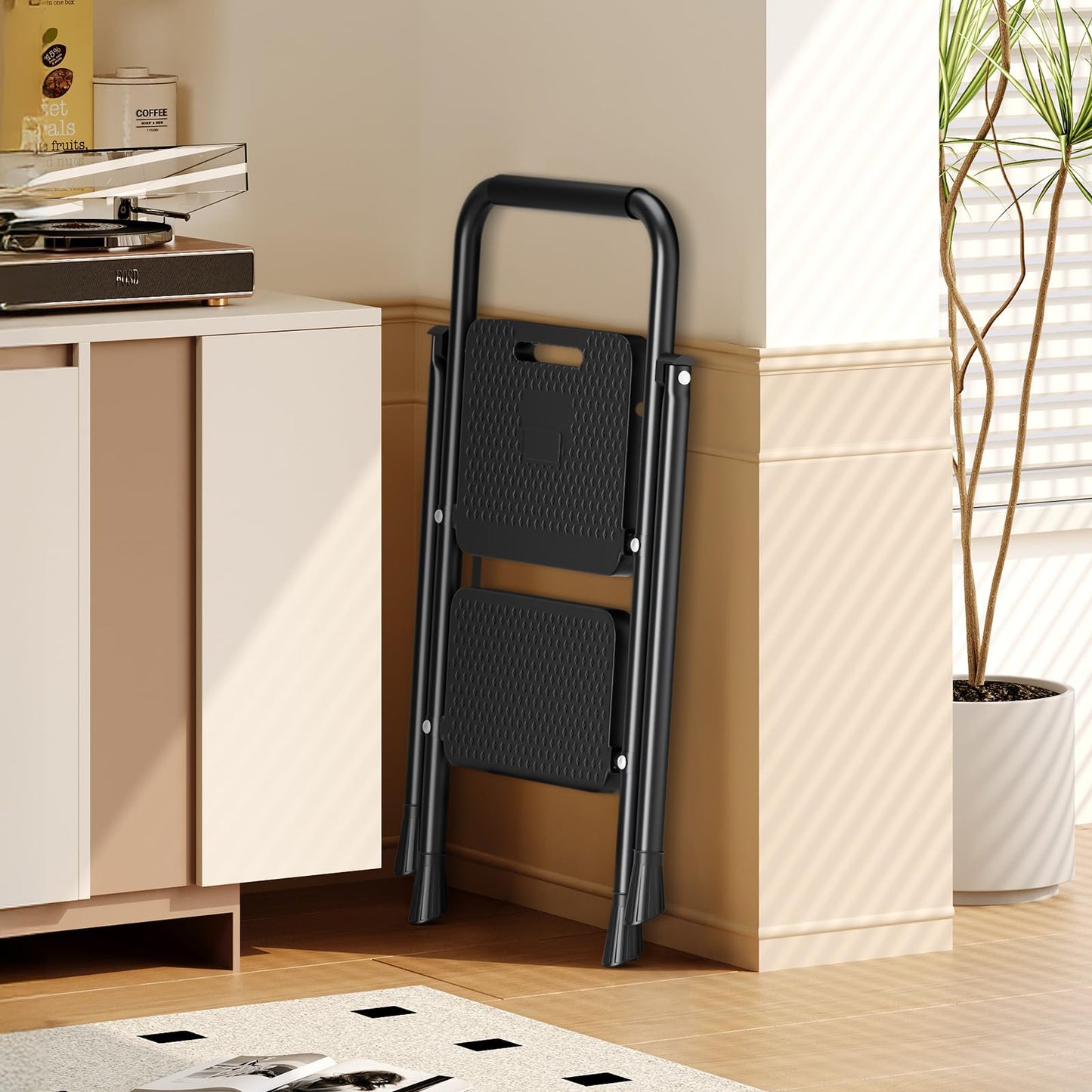 Simple Deluxe 2 Step Ladder, Step Folding Ladder Step Stool Foldable 800lbs Portable Ladder with Wide Non-Slip Pedal, Step Stool Lightweight for Home Kitchen and Outdoor