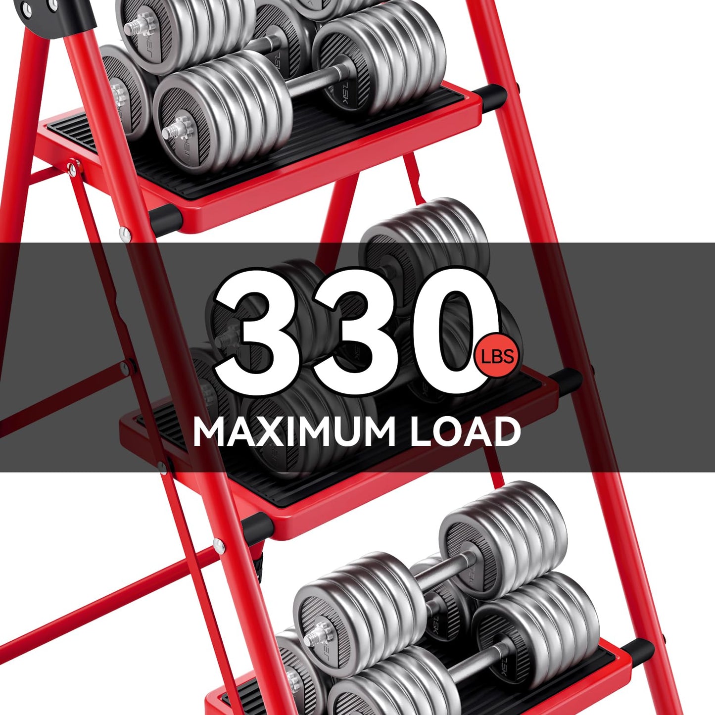 Step Ladder, 3 Step Ladder with with Anti-Slip and Wide Pedal,Portable Foldable Step Stool with Handgrip,Tall Sturdy Step Ladder for Home Kitchen Household,Red
