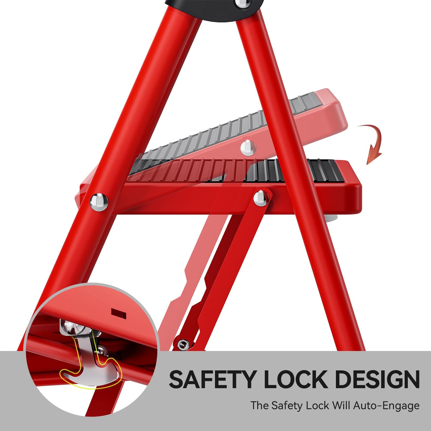 Step Ladder, 3 Step Ladder with with Anti-Slip and Wide Pedal,Portable Foldable Step Stool with Handgrip,Tall Sturdy Step Ladder for Home Kitchen Household,Red