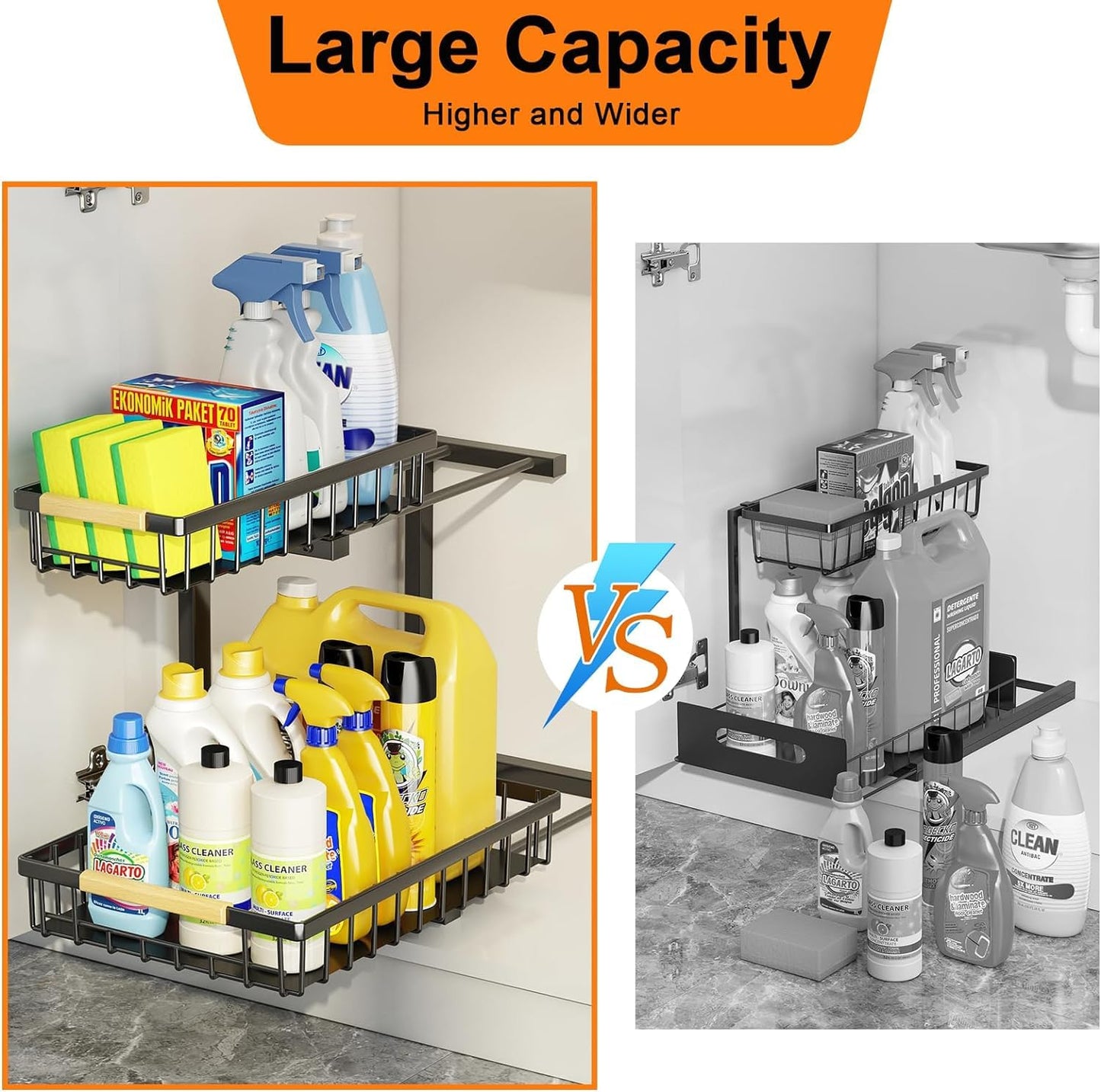 Under Sink Organizer and Storage, 2-Tier Pull Out Cabinet Organizers Shelf, Metal Sliding Drawers Shelves for Kitchen Bathroom Closet Organization