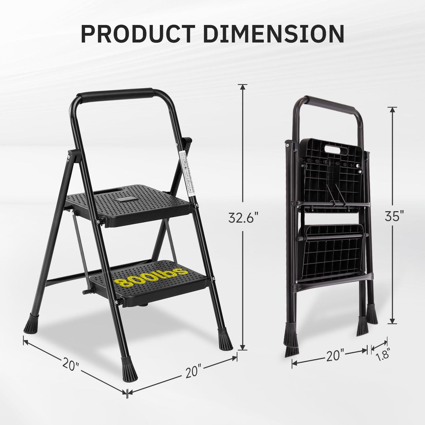 Simple Deluxe 2 Step Ladder, Step Folding Ladder Step Stool Foldable 800lbs Portable Ladder with Wide Non-Slip Pedal, Step Stool Lightweight for Home Kitchen and Outdoor