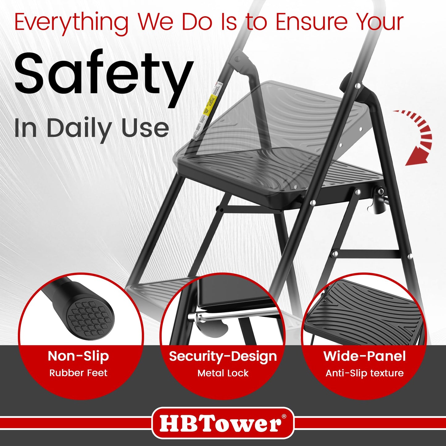 2 Step Ladder, Step Stool with Wide Anti-Slip Pedal, Step Ladder Folding Step Stool for Adults, Lightweight Steel Portable ladders for Home Kitchen