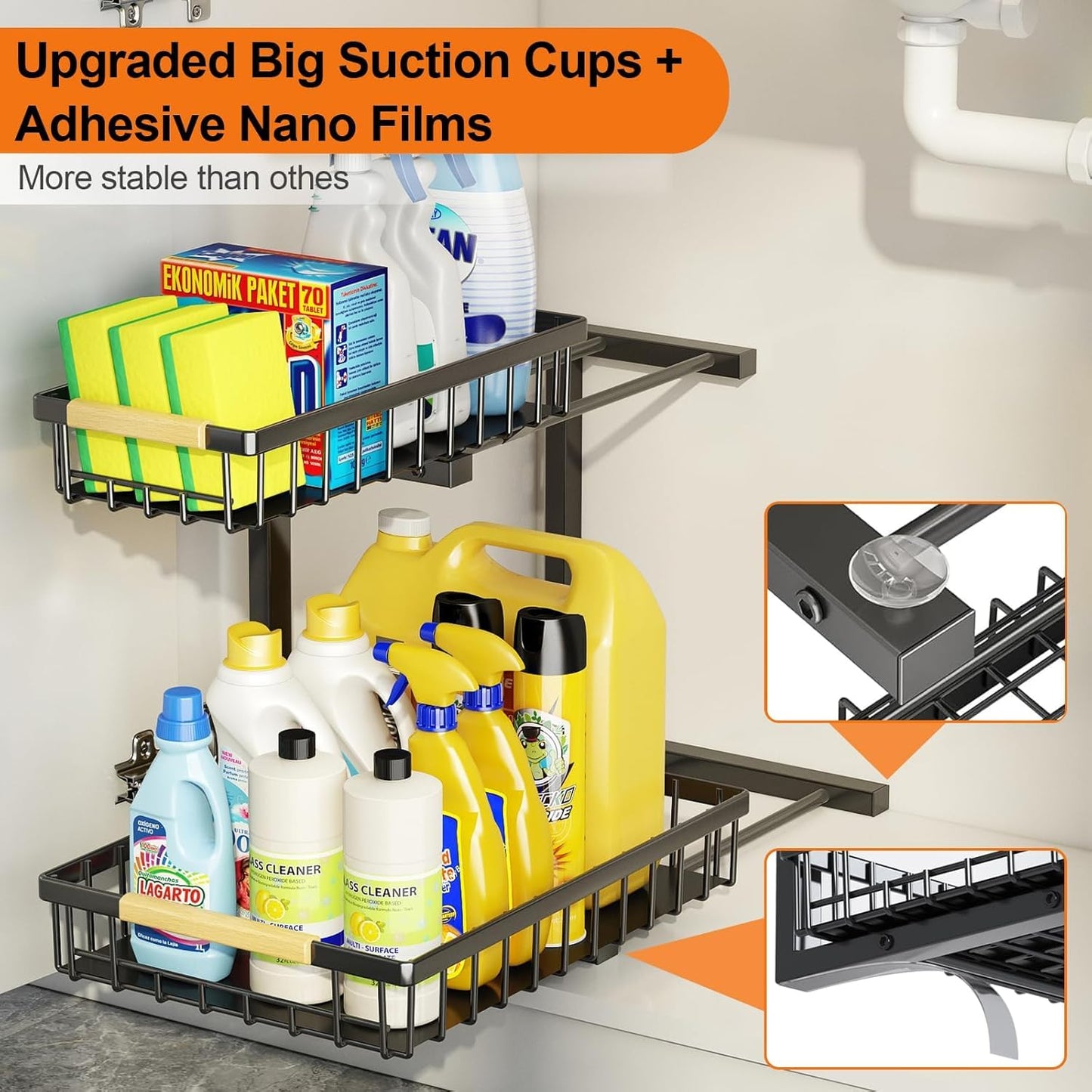 Under Sink Organizer and Storage, 2-Tier Pull Out Cabinet Organizers Shelf, Metal Sliding Drawers Shelves for Kitchen Bathroom Closet Organization