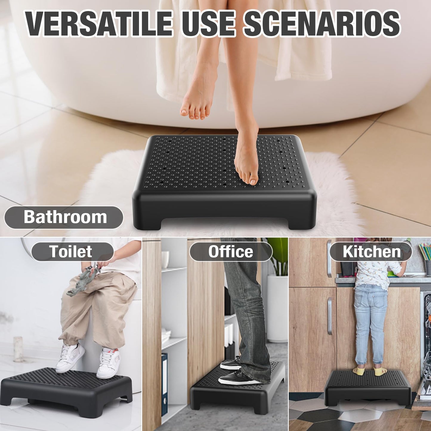 Mobility Step Stool for Adults & Seniors - Non-Slip Platform Indoor and Outdoor, Portable Riser, Safety Step for Car, Bedside, Office, Shower, Stairs - Black