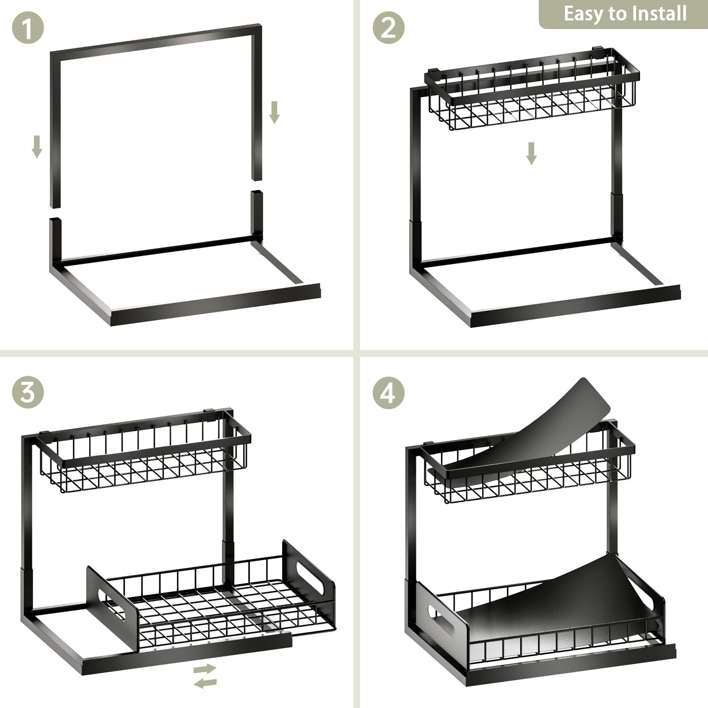 Under Sink Organizer and Storage, Slide Out Cabinet Organizer, Pull Out Sink Shelf for Kitchen Bathroom Laundry, 2 Pack Black