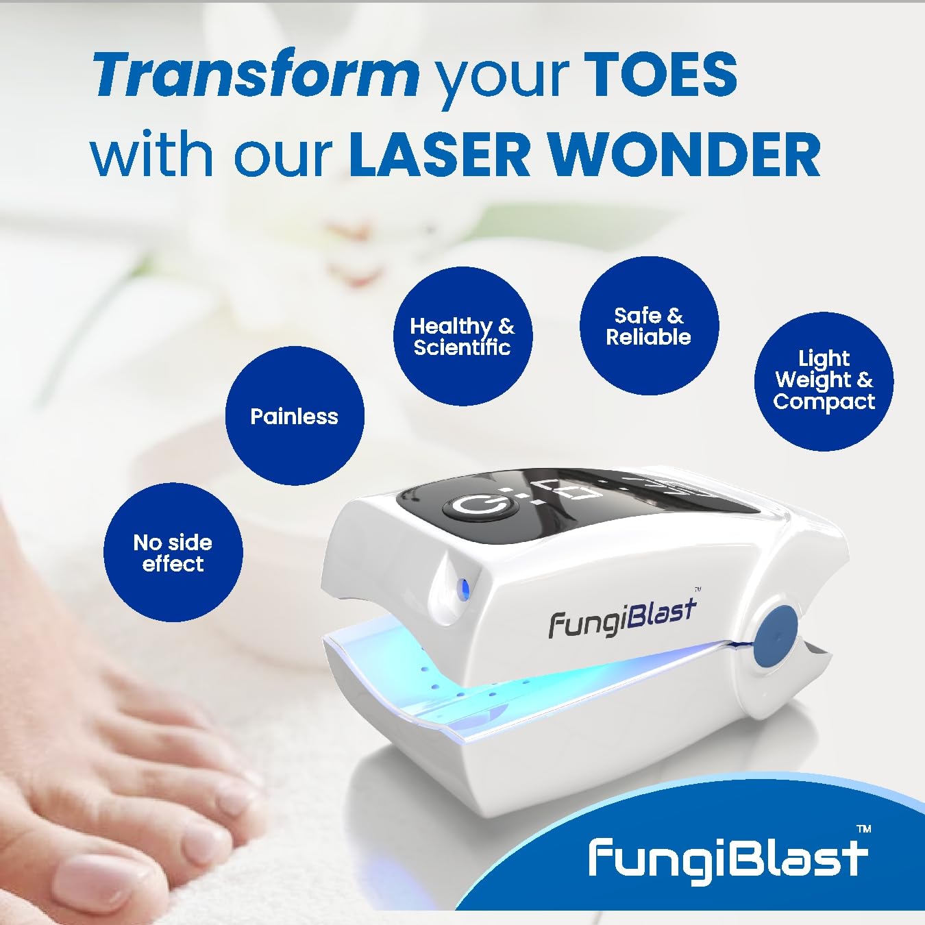 FungiBlast Nail Fungus Laser Treatment Device - Onychomycosis Laser Nail Treatment - Effective | Safe | Rechargeable home Laser Treatment for Damaged Discolored Unattractive Nails