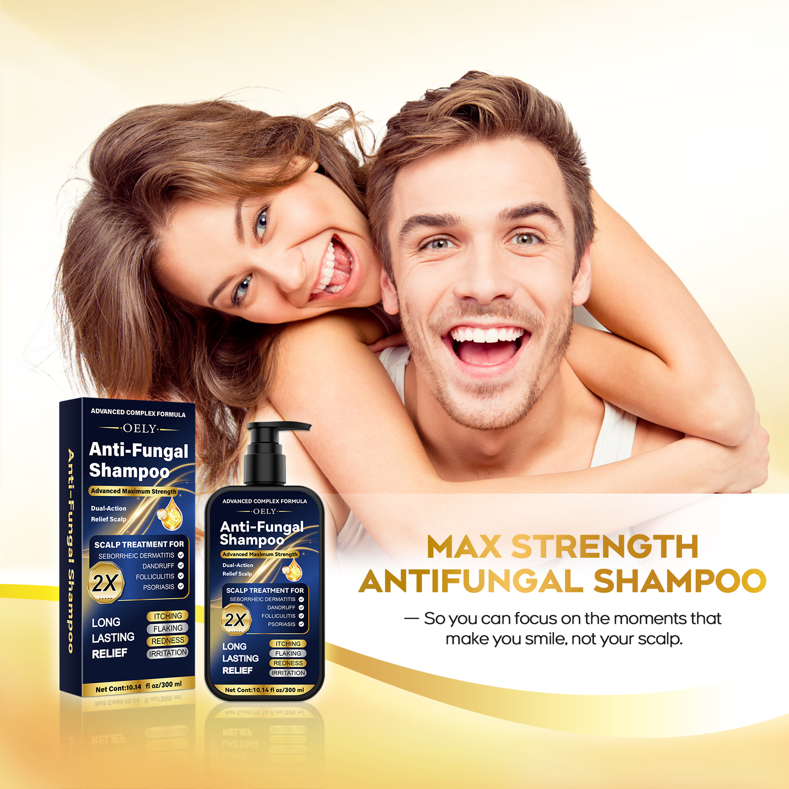 Enhanced Antifungal Shampoo for Seborrheic Dermatitis, Folliculitis & Scalp Psoriasis – Anti-Dandruff Shampoo for Men & Women, Relieves Itchy Dry Scalp, Sulfate & Paraben-Free, 10.1 Fl Oz-Fresh