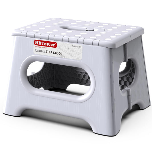 Folding Step Stool 9 Inch - Holds 600 lb, Non-Slip Surface & Carry Handle - Sturdy Step Stool for Kids, Toddlers & Adults - Compact Foldable Foot Stool for Kitchen, Bathroom, Bedroom(White)