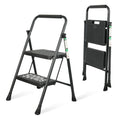 2 Step Ladder, Portable Steel Folding Step Stool with Wide Anti-Slip Pedal & Convenient Handgrip, 500lbs Sturdy Steel Ladder, Black