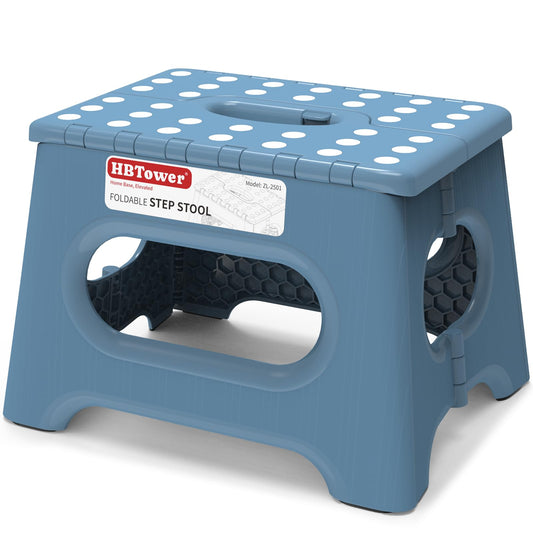 Folding Step Stool 9 Inch - Holds 600 lb, Non-Slip Surface & Carry Handle - Sturdy Step Stool for Kids, Toddlers & Adults - Compact Foldable Foot Stool for Kitchen, Bathroom, Bedroom(Blue)