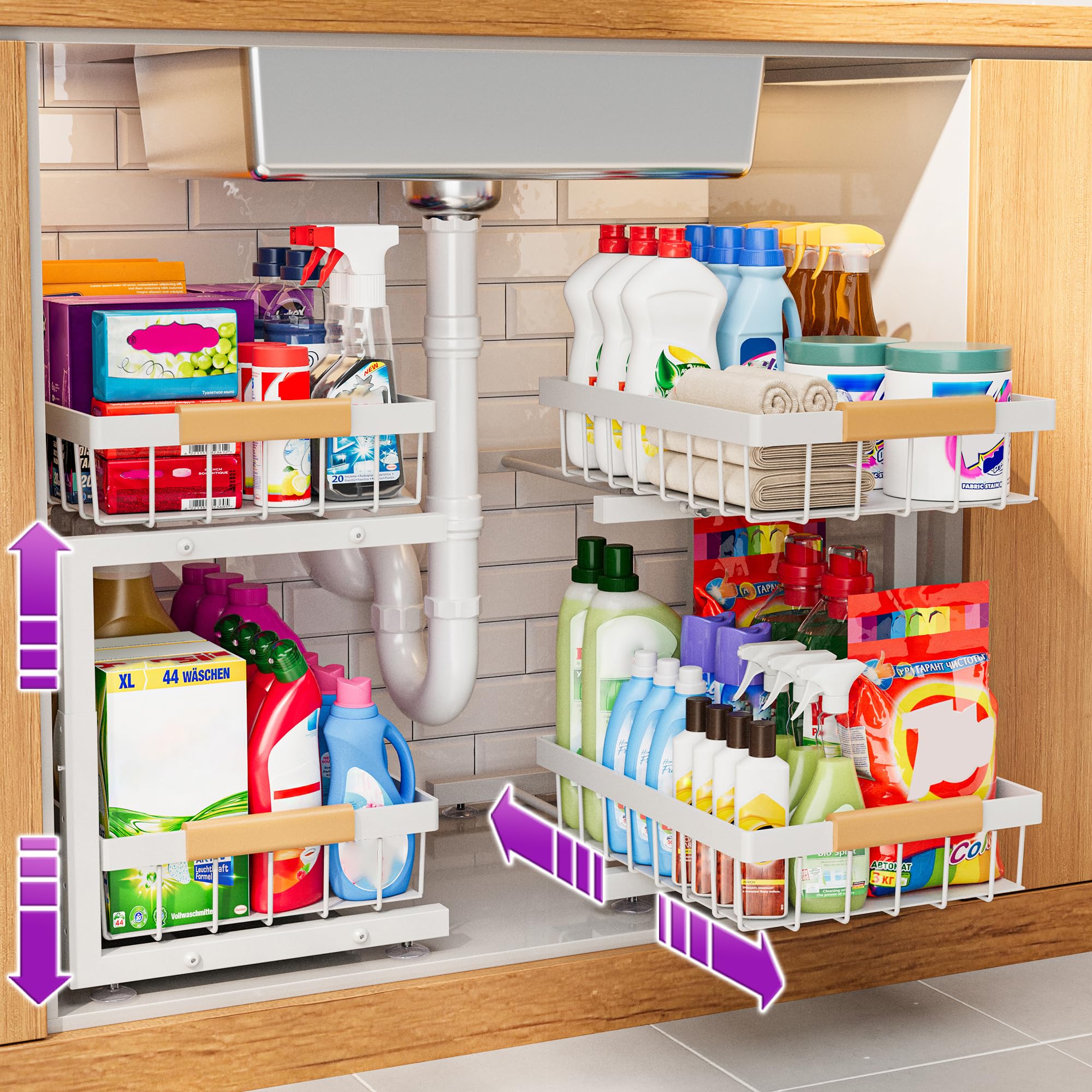 Under Sink Organizer, 2 Pack 2 Tier Expandable Height