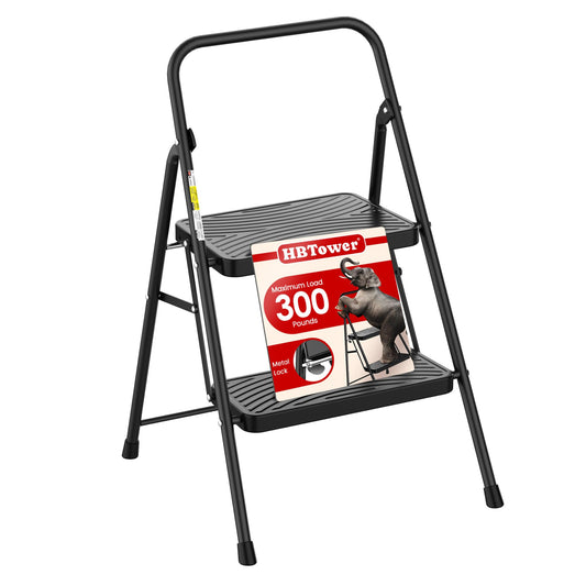 2 Step Ladder, Step Stool with Wide Anti-Slip Pedal, Step Ladder Folding Step Stool for Adults, Lightweight Steel Portable ladders for Home Kitchen
