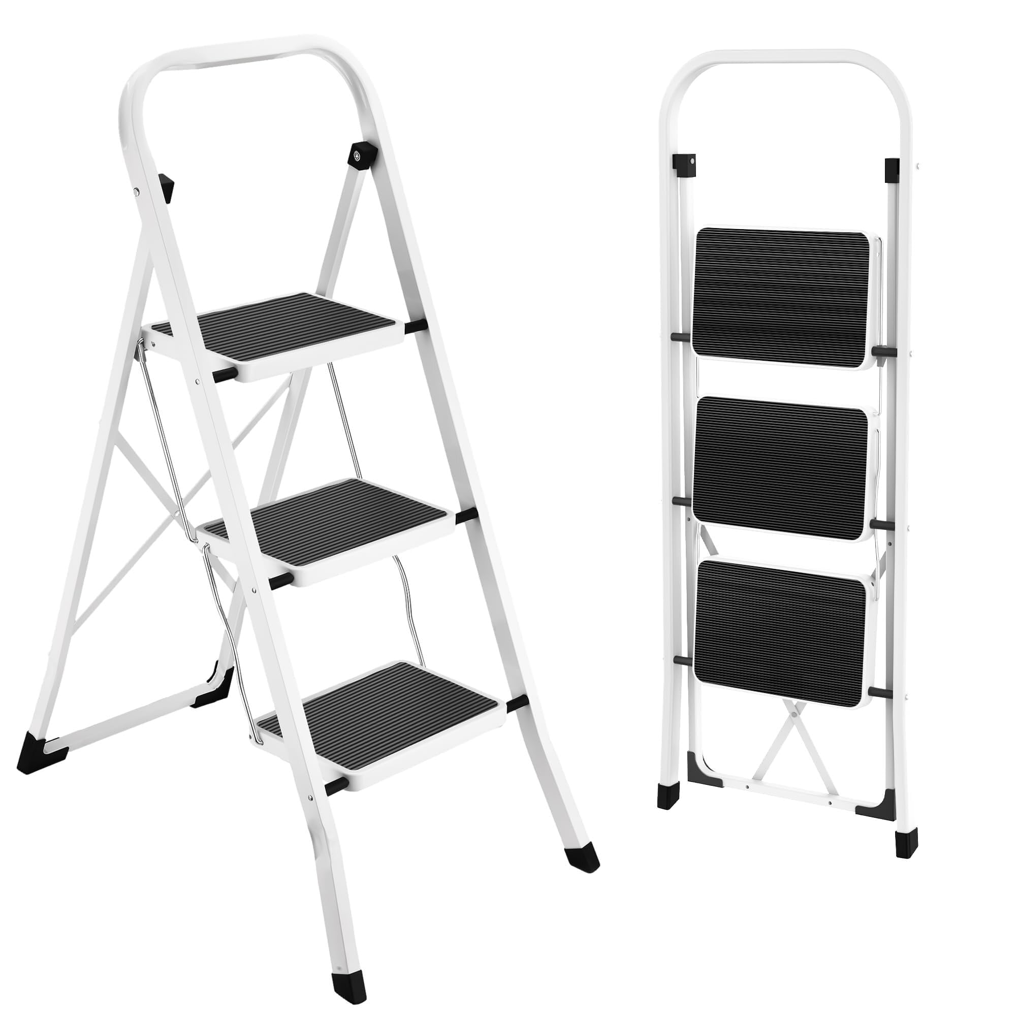 Step Ladder Folding Step Stool for Adults with Anti-Slip Pedal,330 lbs Capacity for Kitchen, Home,White