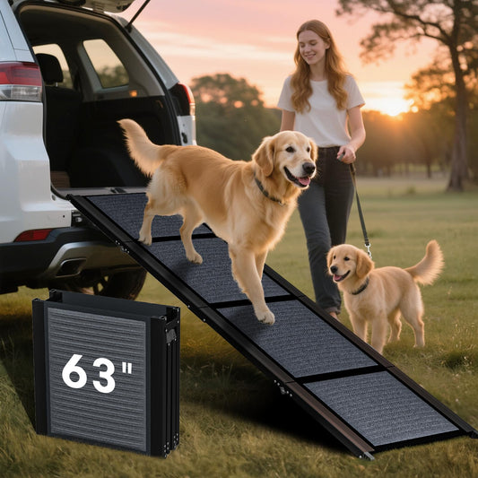 63" Long & 17.3" Wide Folding Dog Ramp for Car, SUV & Truck – Portable Pet Ramp with Non-Slip Surface, Extra Wide Steps for Large Dogs Up to 250LBS