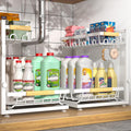 2 Packs Under Sink Organizer, High Adjustable 2 Tier Under Kitchen sink organizer, Multi-Purpose Storage Shelf for Kitchen Bathroom Cabinet (White)