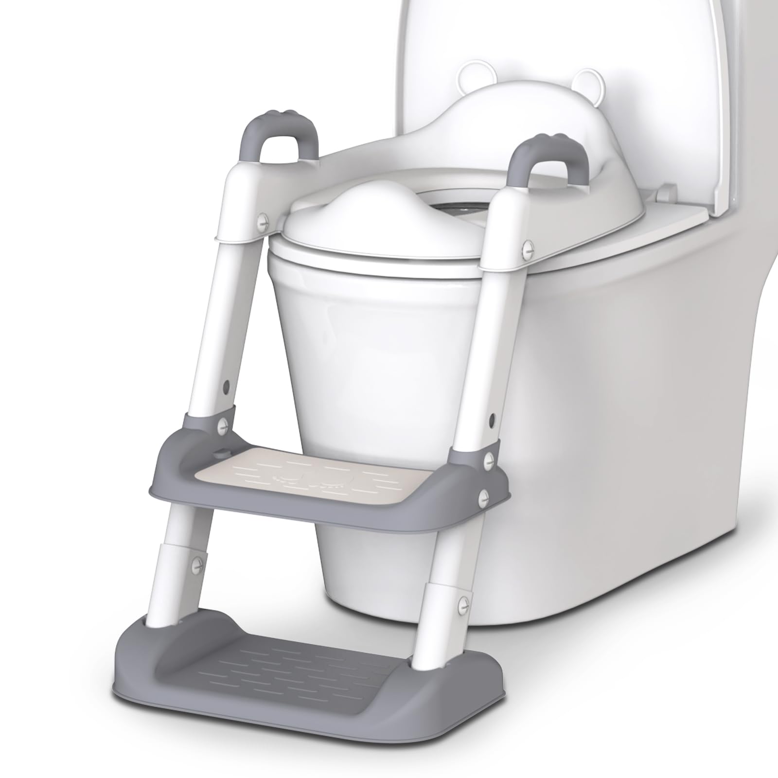 Potty Training Seat with Step Stool Ladder for Toddlers, Adjustable Kids Toilet Seat with Splash Guard, Anti-Slip Pads & Safety Handles, Comfortable Potty Chair for Boys & Girls (Grey)
