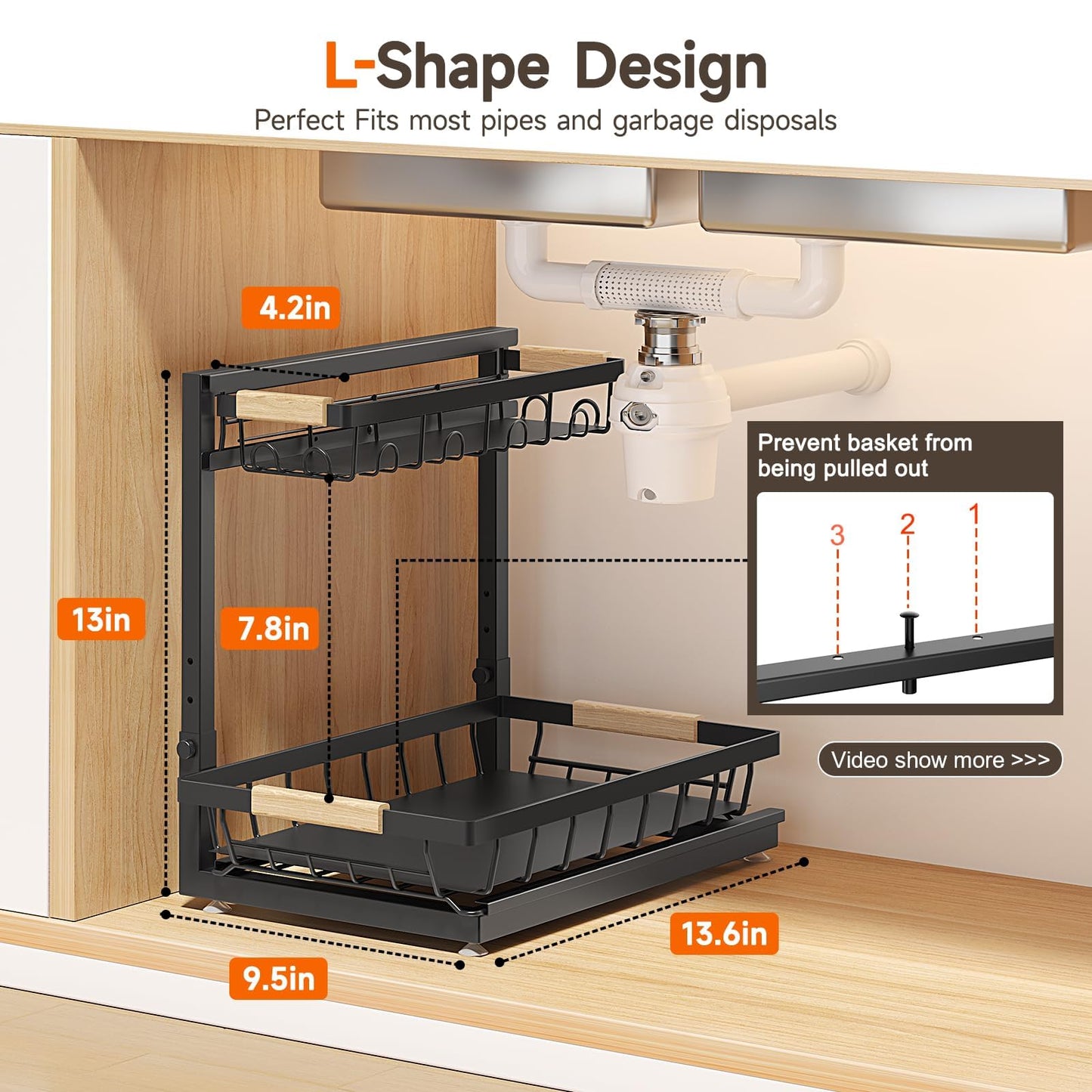 2 Packs Under Sink Organizer, High Adjustable 2 Tier Under Kitchen sink organizer, Multi-Purpose Storage Shelf for Kitchen Bathroom Cabinet, Black (Black)