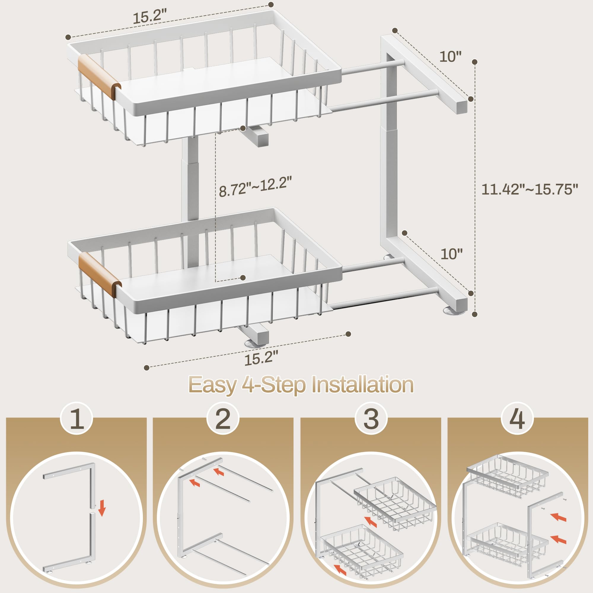 Under Sink Organizer, 2 Pack 2 Tier Expandable Height