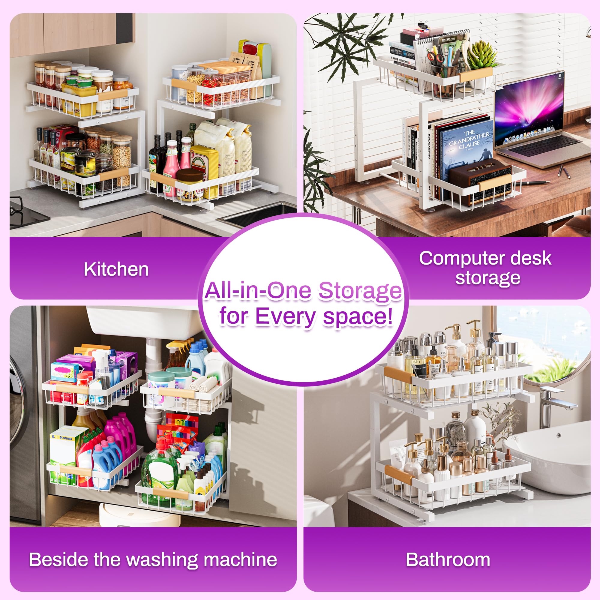 Under Sink Organizer, 2 Pack 2 Tier Expandable Height