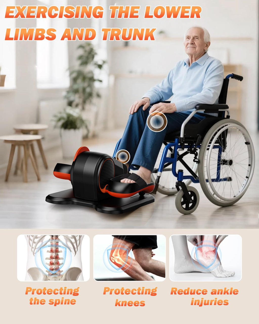 Under Desk Elliptical Machine, Electric Leg Exerciser as Seen on TV for Senior, Quiet Portable Seated Pedal Exerciser Machine with Remote Control, 12 Adjustable Speeds for Home Office