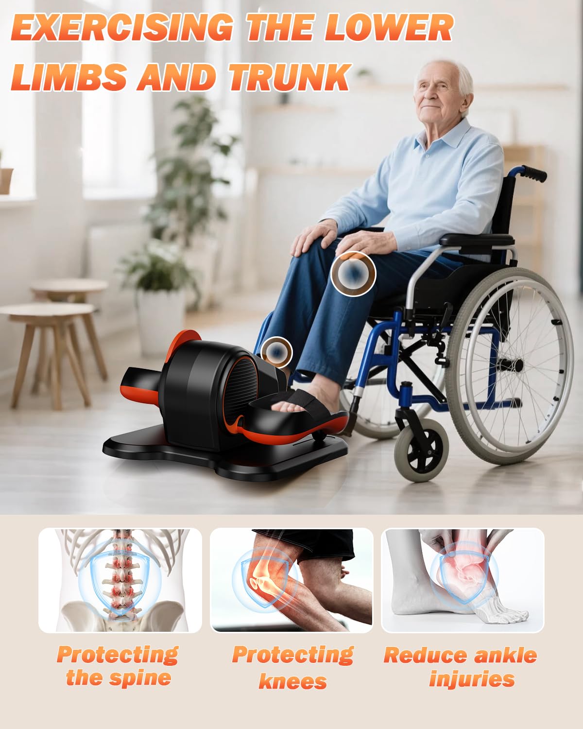 Under Desk Elliptical Machine, Electric Leg Exerciser as Seen on TV for Senior, Quiet Portable Seated Pedal Exerciser Machine with Remote Control, 12 Adjustable Speeds for Home Office