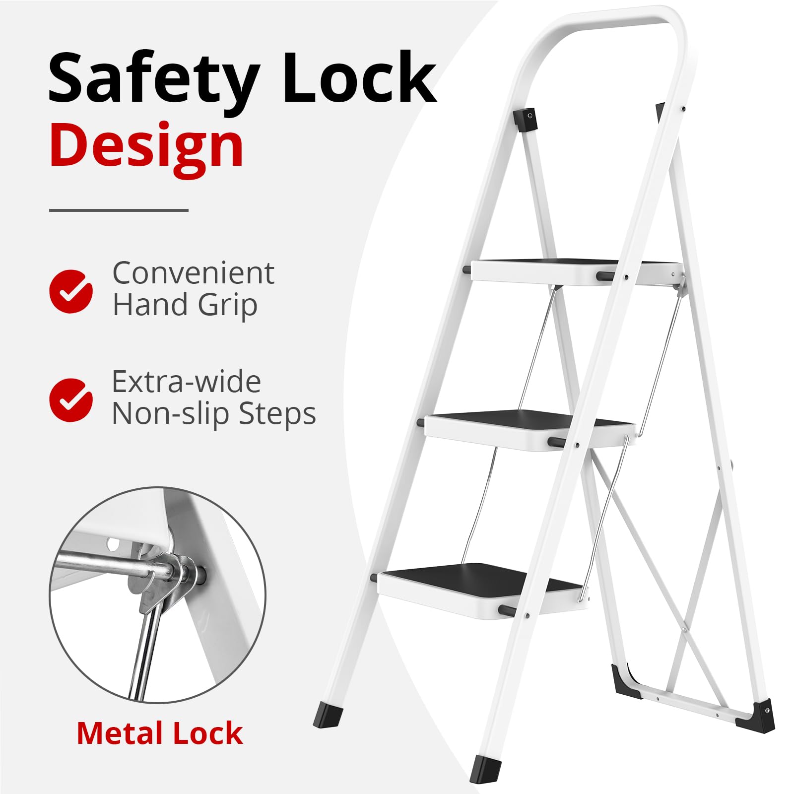 Step Ladder Folding Step Stool for Adults with Anti-Slip Pedal,330 lbs Capacity for Kitchen, Home,White