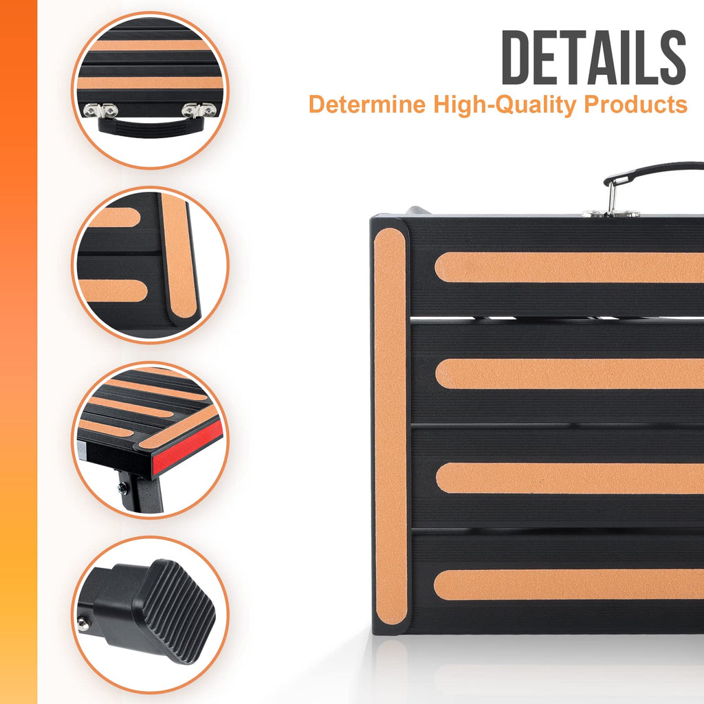 Safety RV Steps, Height Adjustable Folding Platform Step with 17" X 12" Anti-Slip Surface, Rubber Feet, Handle, Reflective Strips, and T Level, Aluminum RV Step Stool Supports Up to 1000lbs