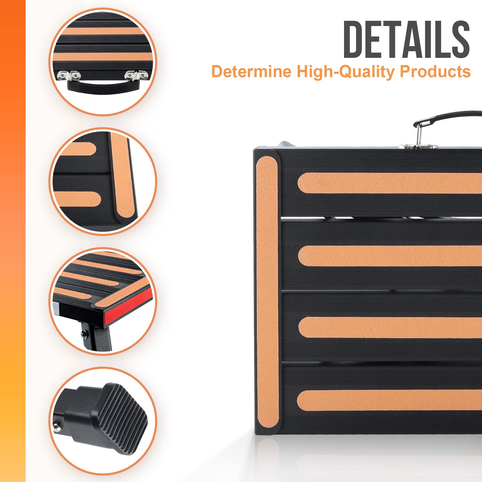 Safety RV Steps, Height Adjustable Folding Platform Step with 17" X 12" Anti-Slip Surface, Rubber Feet, Handle, Reflective Strips, and T Level, Aluminum RV Step Stool Supports Up to 1000lbs