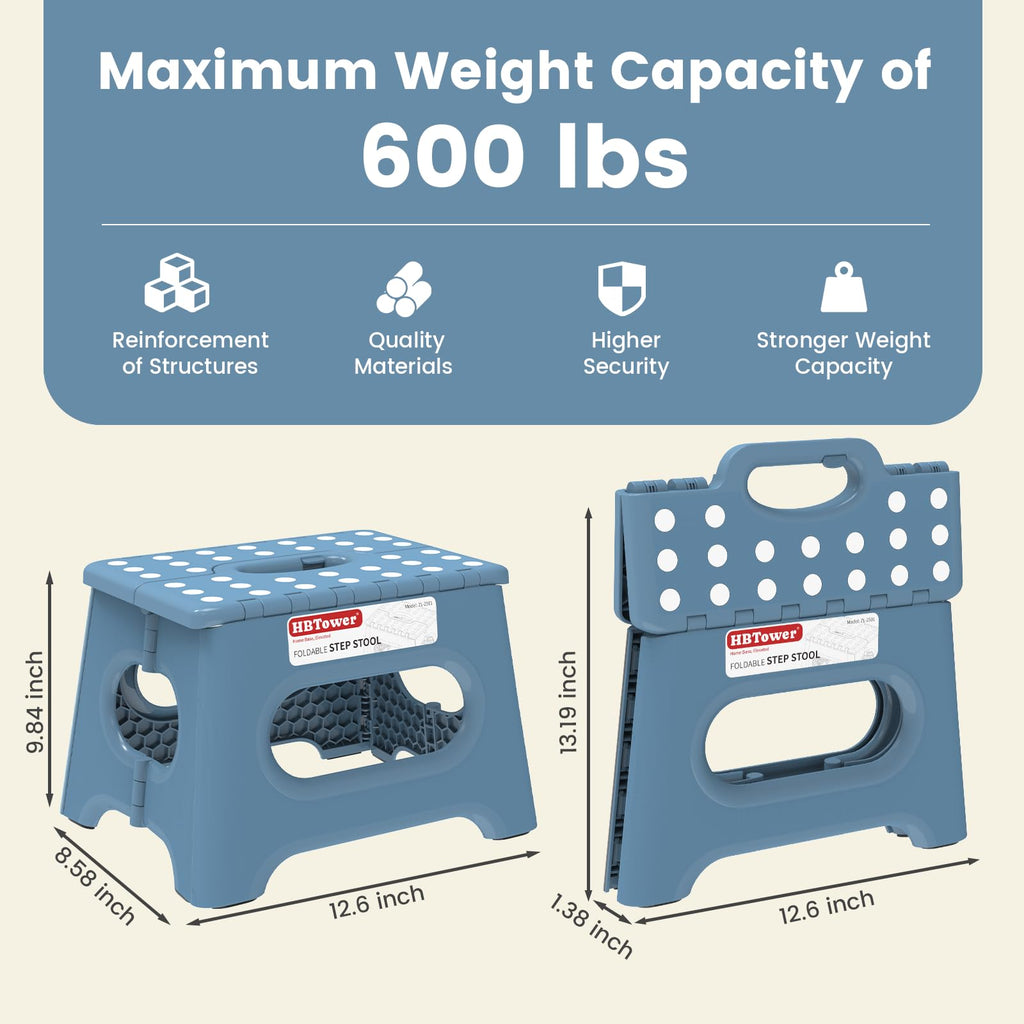 Folding Step Stool 9 Inch - Holds 600 lb, Non-Slip Surface & Carry Handle - Sturdy Step Stool for Kids, Toddlers & Adults - Compact Foldable Foot Stool for Kitchen, Bathroom, Bedroom(Blue)