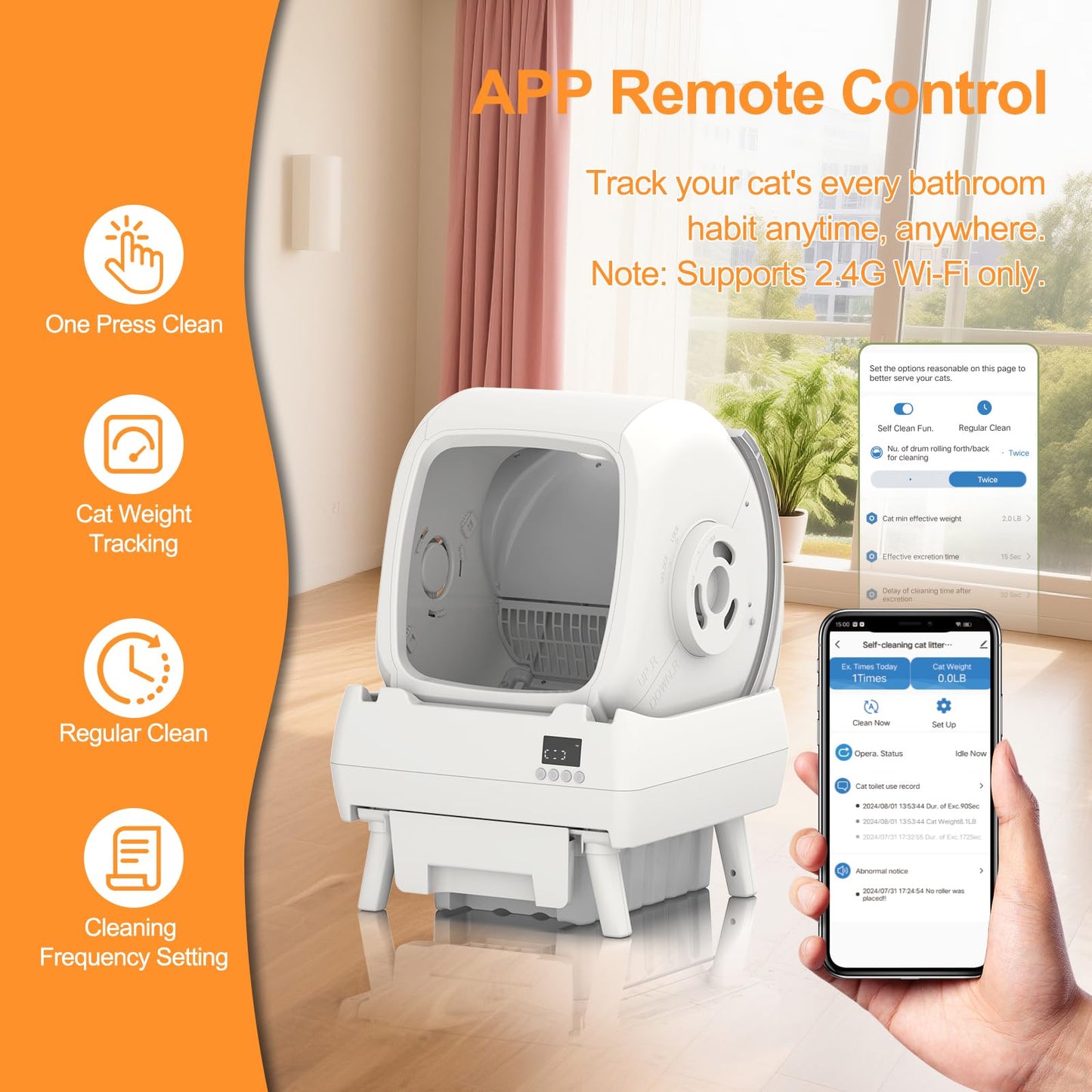 Automatic Cat Litter Box Self Cleaning - App Control, Cat Toilet Records, Suitable for Medium Cats and Kittens, Anti-Pinch Safety, Low Noise Operation【Assembly Required】- White