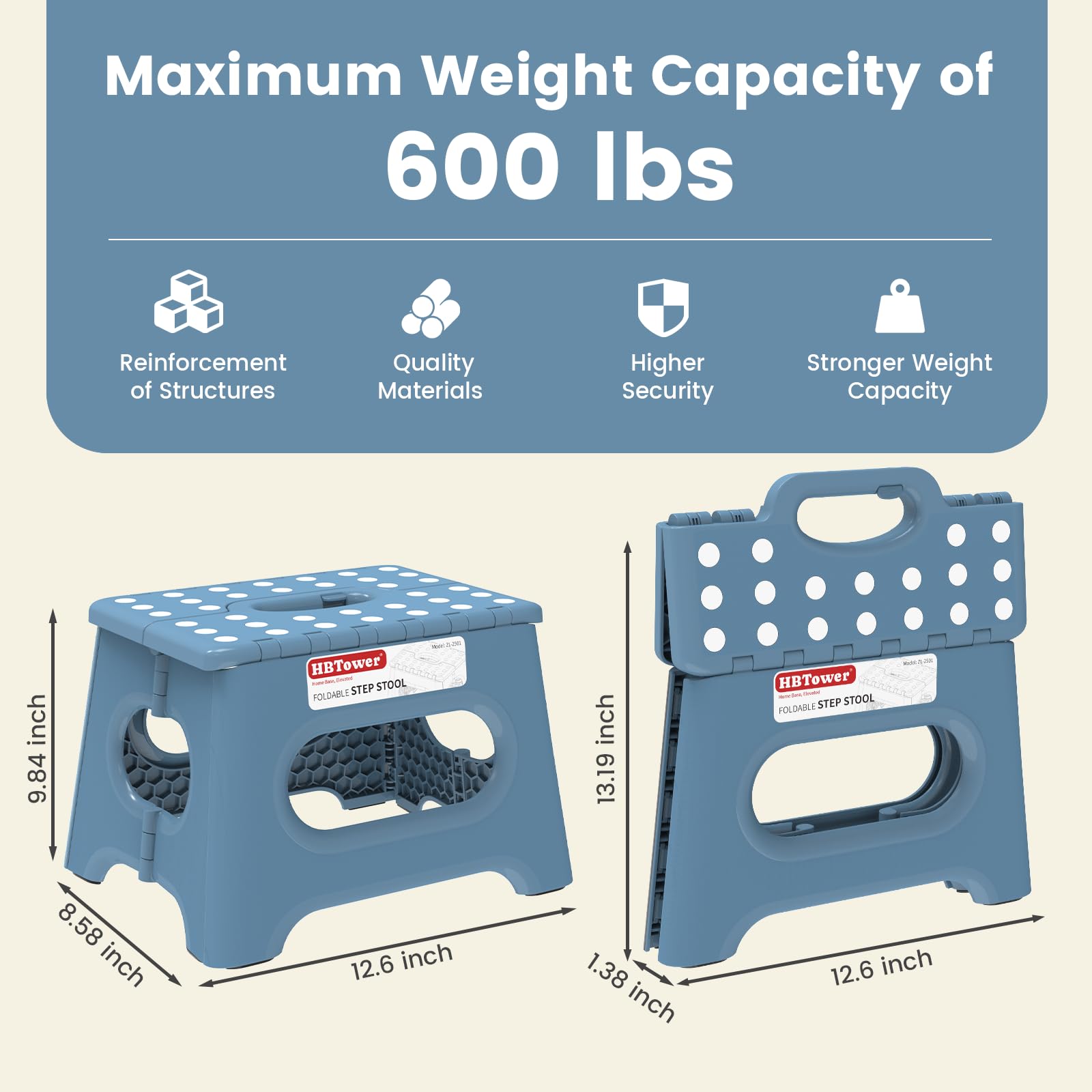 Folding Step Stool 9 Inch - Holds 600 lb, Non-Slip Surface & Carry Handle - Sturdy Step Stool for Kids, Toddlers & Adults - Compact Foldable Foot Stool for Kitchen, Bathroom, Bedroom(Blue)