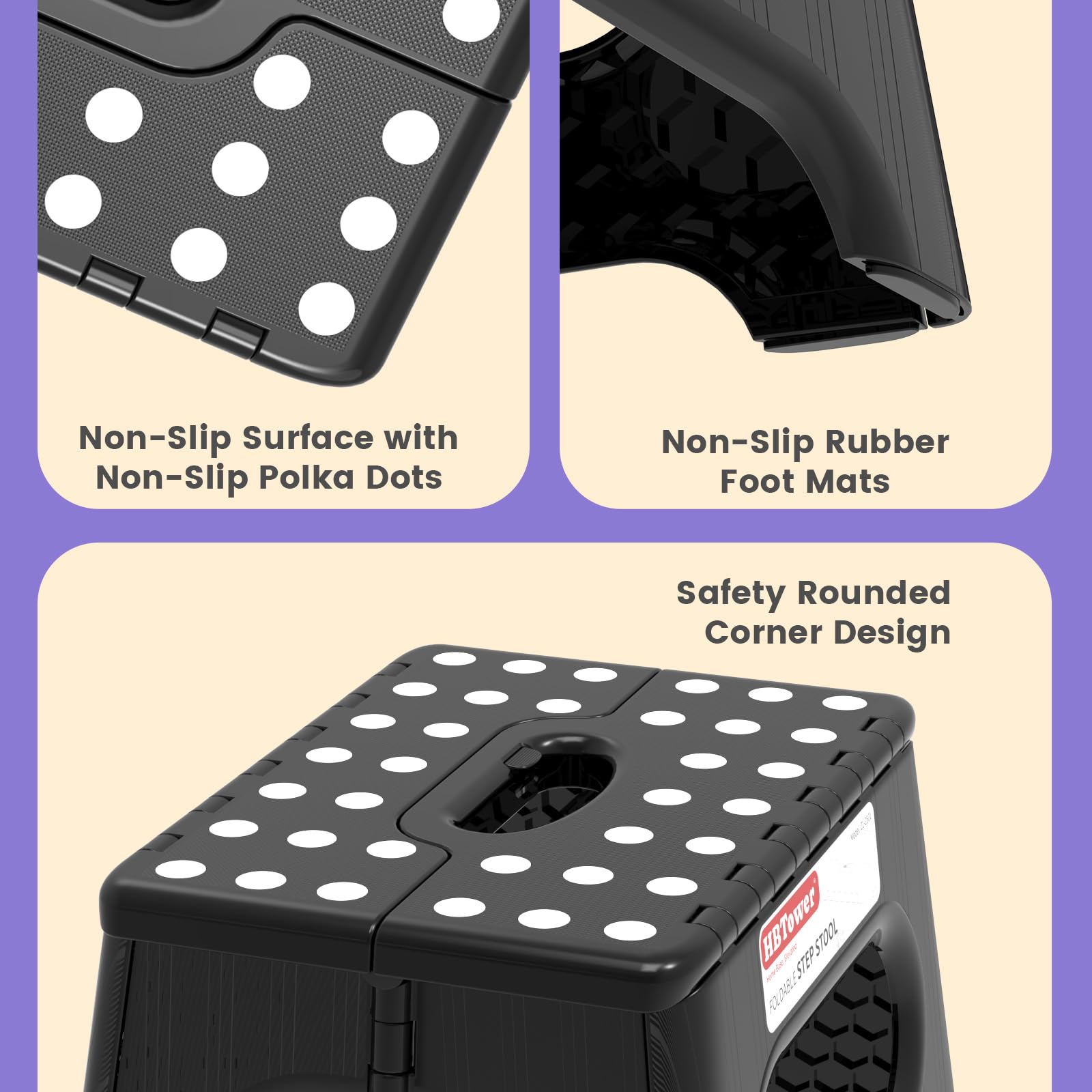 Folding Step Stool 9 Inch - Holds 600 lb, Non-Slip Surface & Carry Handle - Sturdy Step Stool for Kids, Toddlers & Adults - Compact Foldable Foot Stool for Kitchen, Bathroom, Bedroom, Outdoor