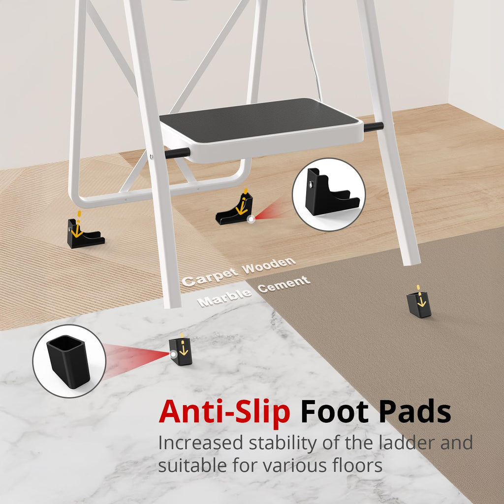 Step Ladder Folding Step Stool for Adults with Anti-Slip Pedal,330 lbs Capacity for Kitchen, Home,White
