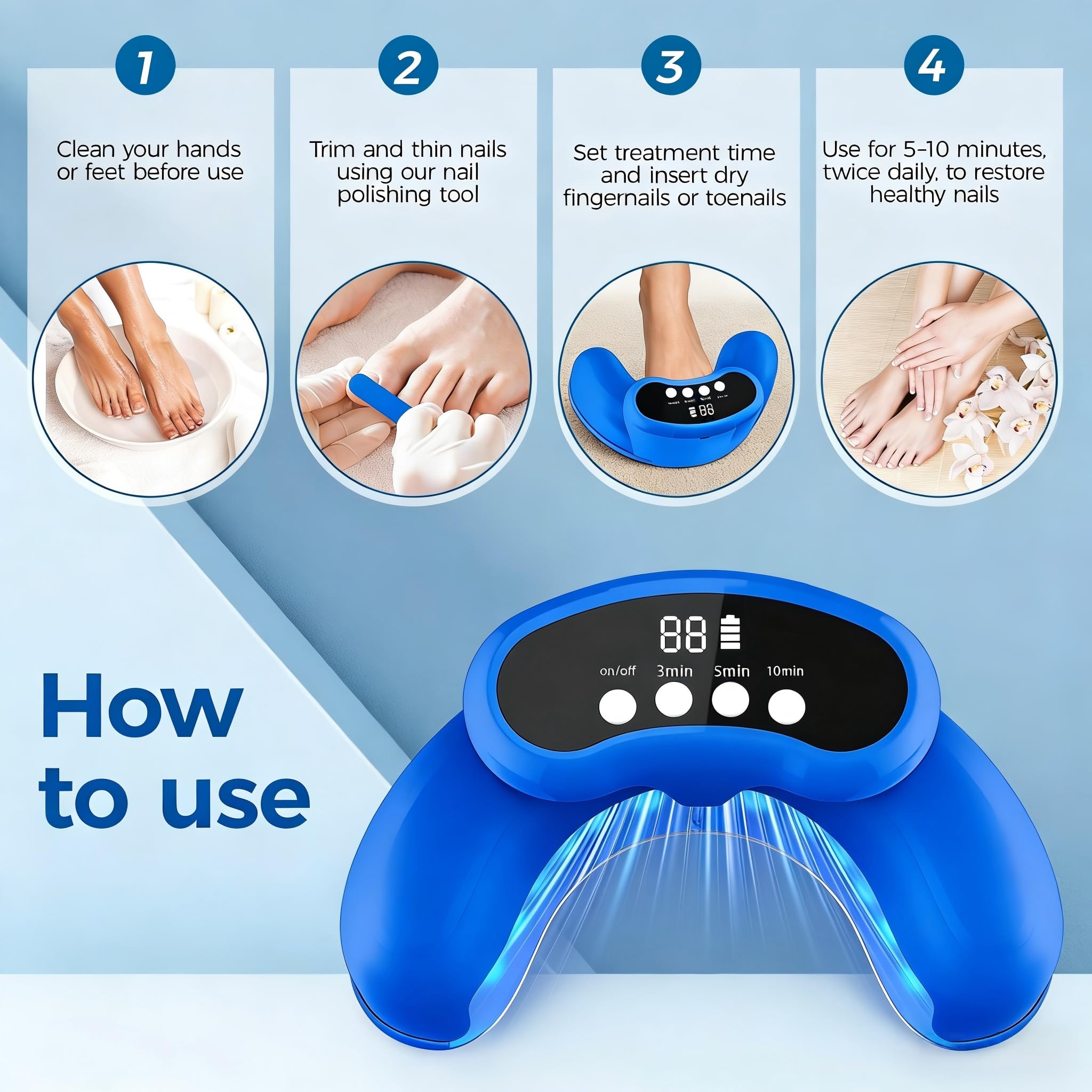 Nail Fungus Laser Treatment LED Light Device-Nail Fungus Light Device,Effective Rechargeable Nail Fungus Remover-Blue 1 Count (Pack of 1)