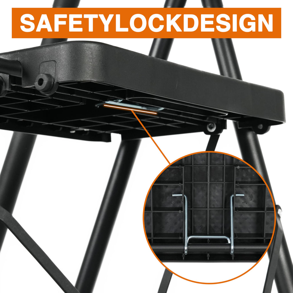 5 Step Ladder, Folding Step Stool with Wide Anti-Slip Pedals, Sturdy Steel Ladder with Handrail, Tool Platfor, Portable for Home & Adults, Black