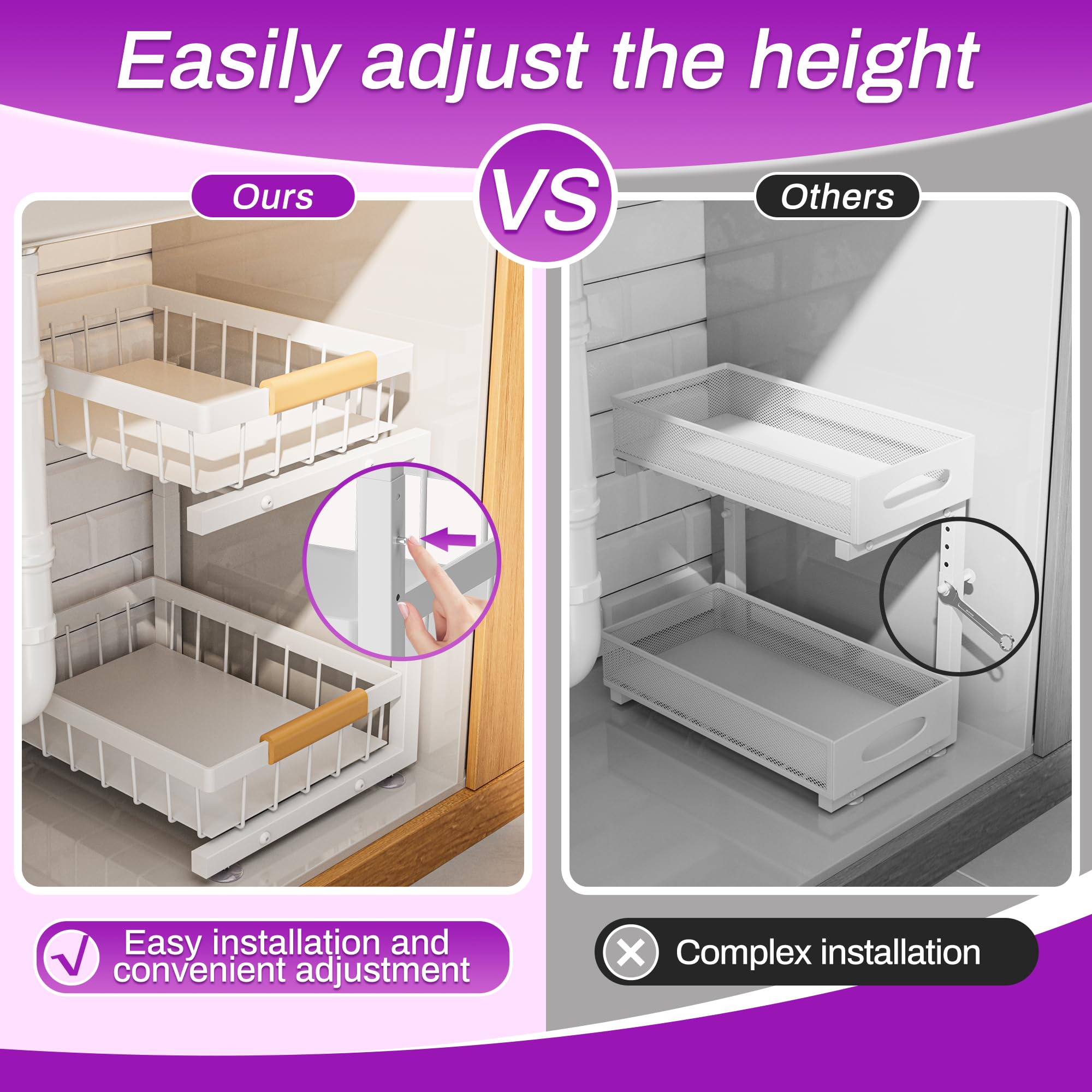 Under Sink Organizer, 2 Pack 2 Tier Expandable Height