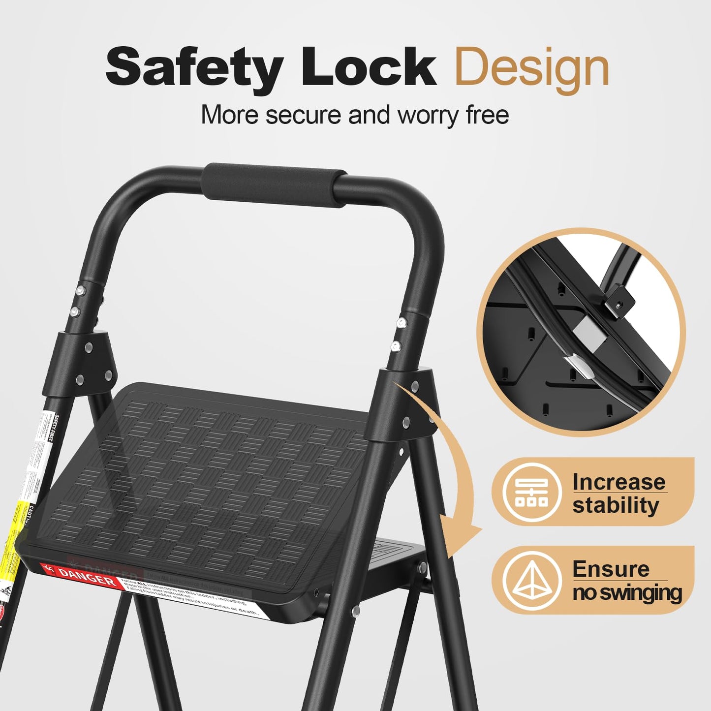 4 Step Ladder, Folding Step Stool with Wide Anti-Slip Pedal, Step Stool Foldable with Cushioned Handle for Home and Kitchen, Black