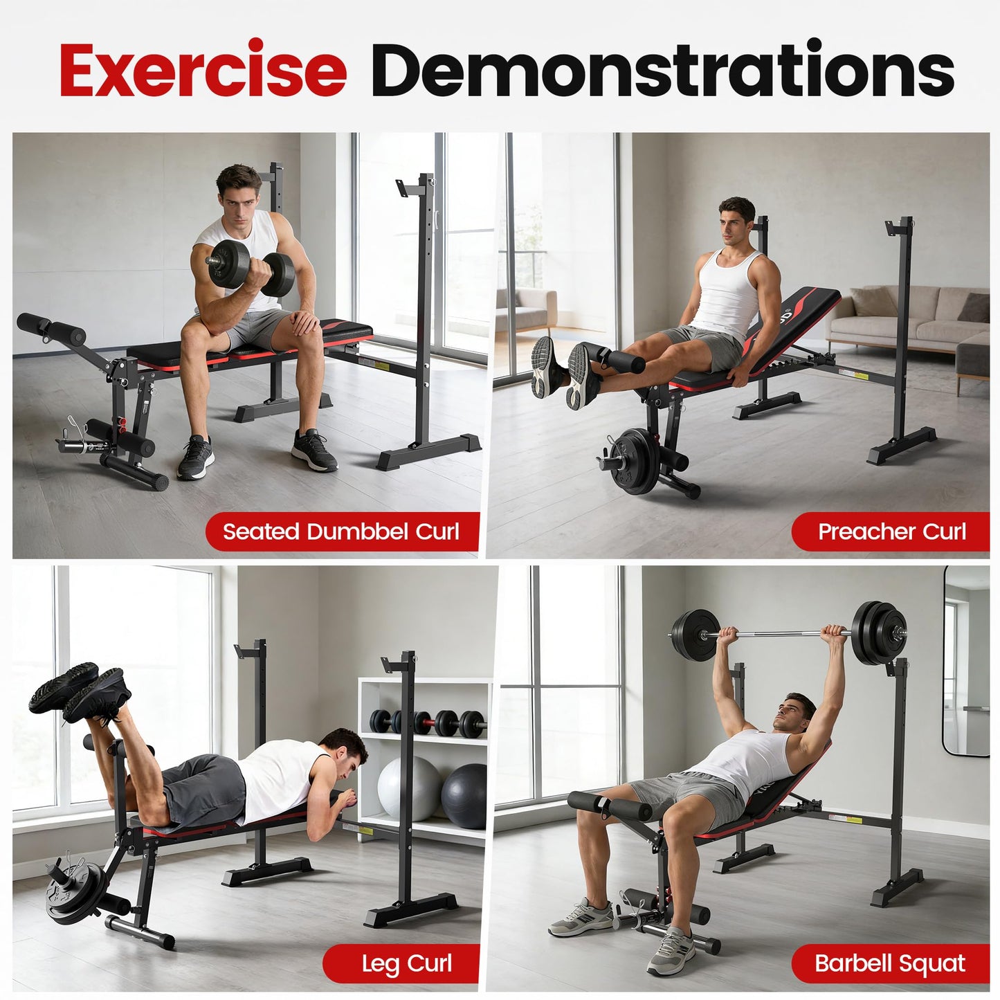 10 in 1 Weight Bench Set, 880LBS Weight Bench with Rack and Leg Extension, Adjustable Bench Press Set with Safety Bar Catches, Fasting Foldable Workout Benches for Home Gym Fitness