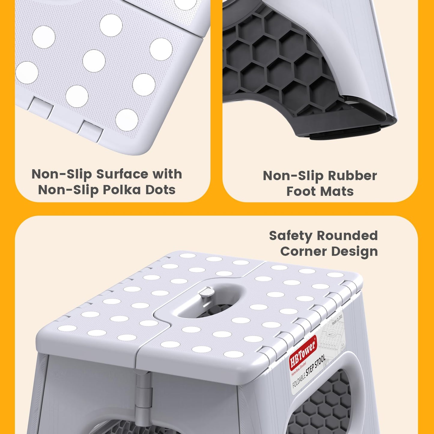 Folding Step Stool 9 Inch - Holds 600 lb, Non-Slip Surface & Carry Handle - Sturdy Step Stool for Kids, Toddlers & Adults - Compact Foldable Foot Stool for Kitchen, Bathroom, Bedroom(White)