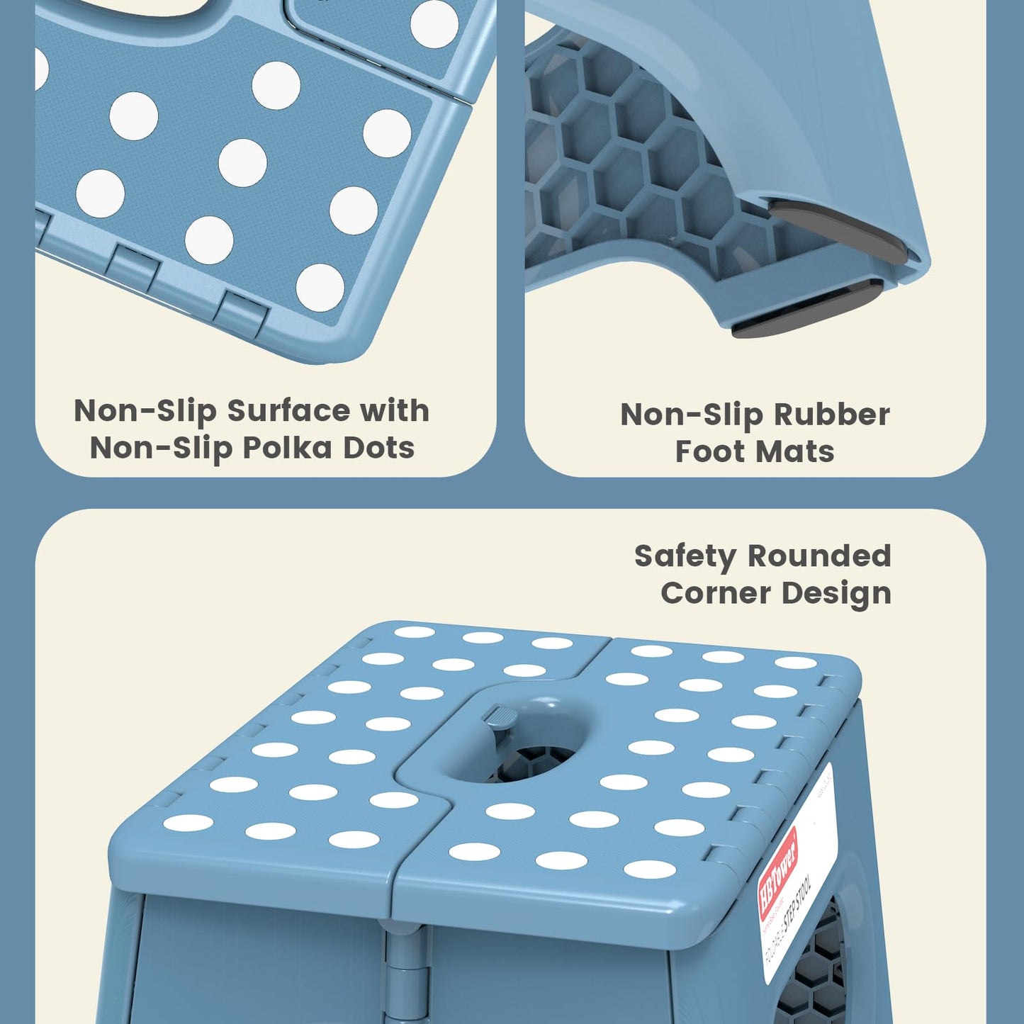 Folding Step Stool 9 Inch - Holds 600 lb, Non-Slip Surface & Carry Handle - Sturdy Step Stool for Kids, Toddlers & Adults - Compact Foldable Foot Stool for Kitchen, Bathroom, Bedroom(Blue)