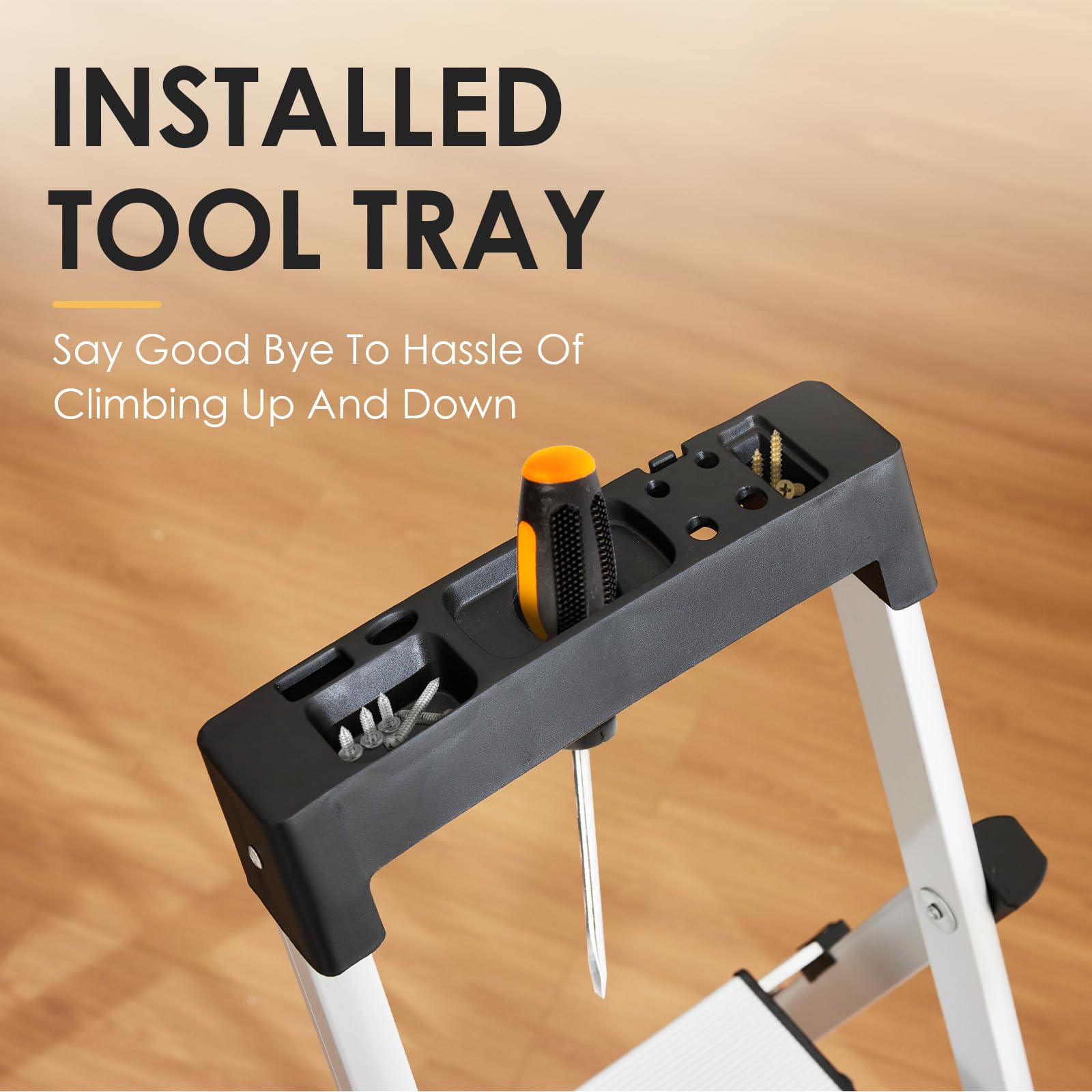 5 Aluminum Step Ladder, Strudy Ladders for Home with Tool Tray, Anti-Slip Folding Step Stool for Adults, Light Weight Portable 330lbs Safety for Kitchen Warehouse Outdoor Work