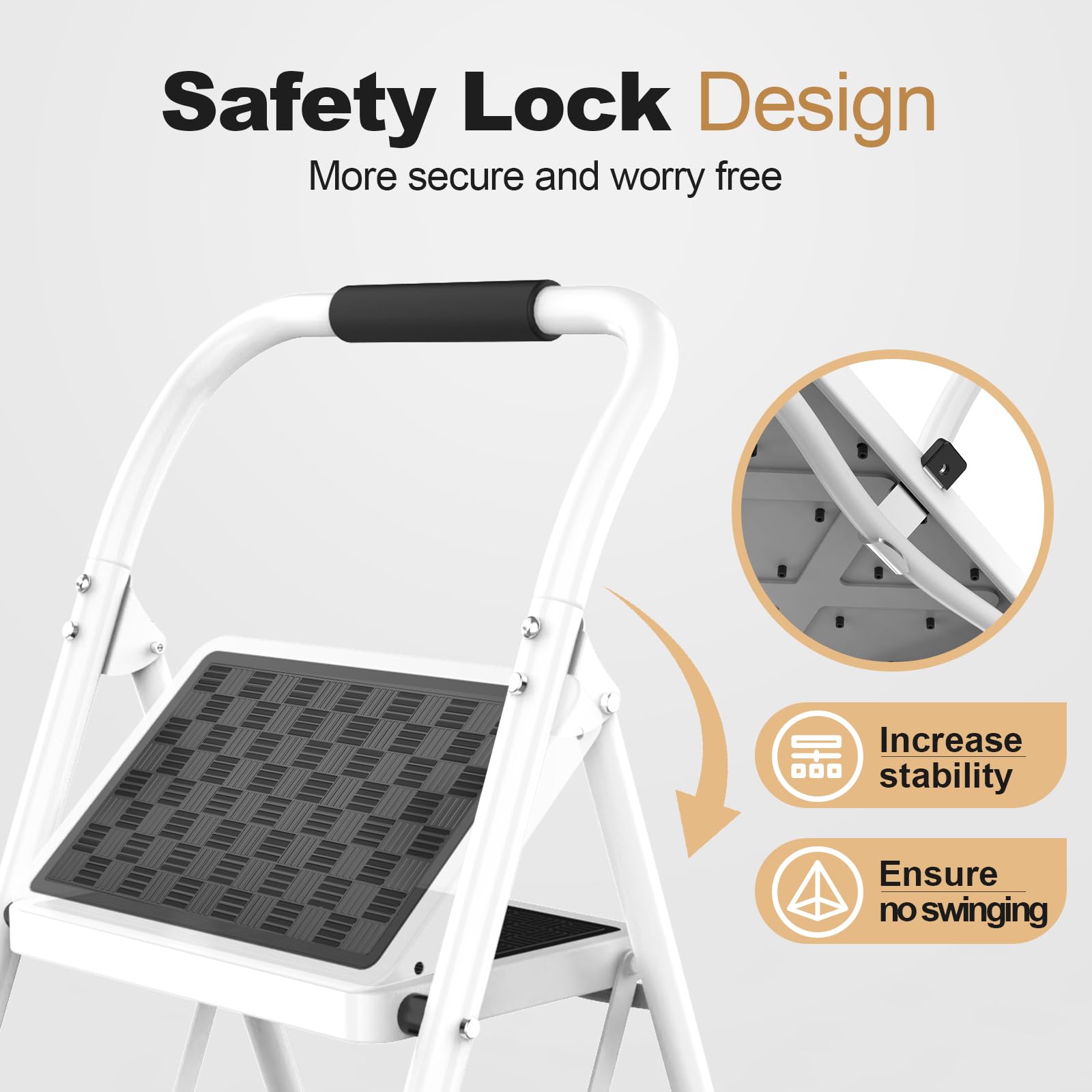2 Step Ladder,2 Step Stool for Adults Folding Step Stool with Cushioned Handle with Wide Anti-Slip Pedal Ergonomic Design