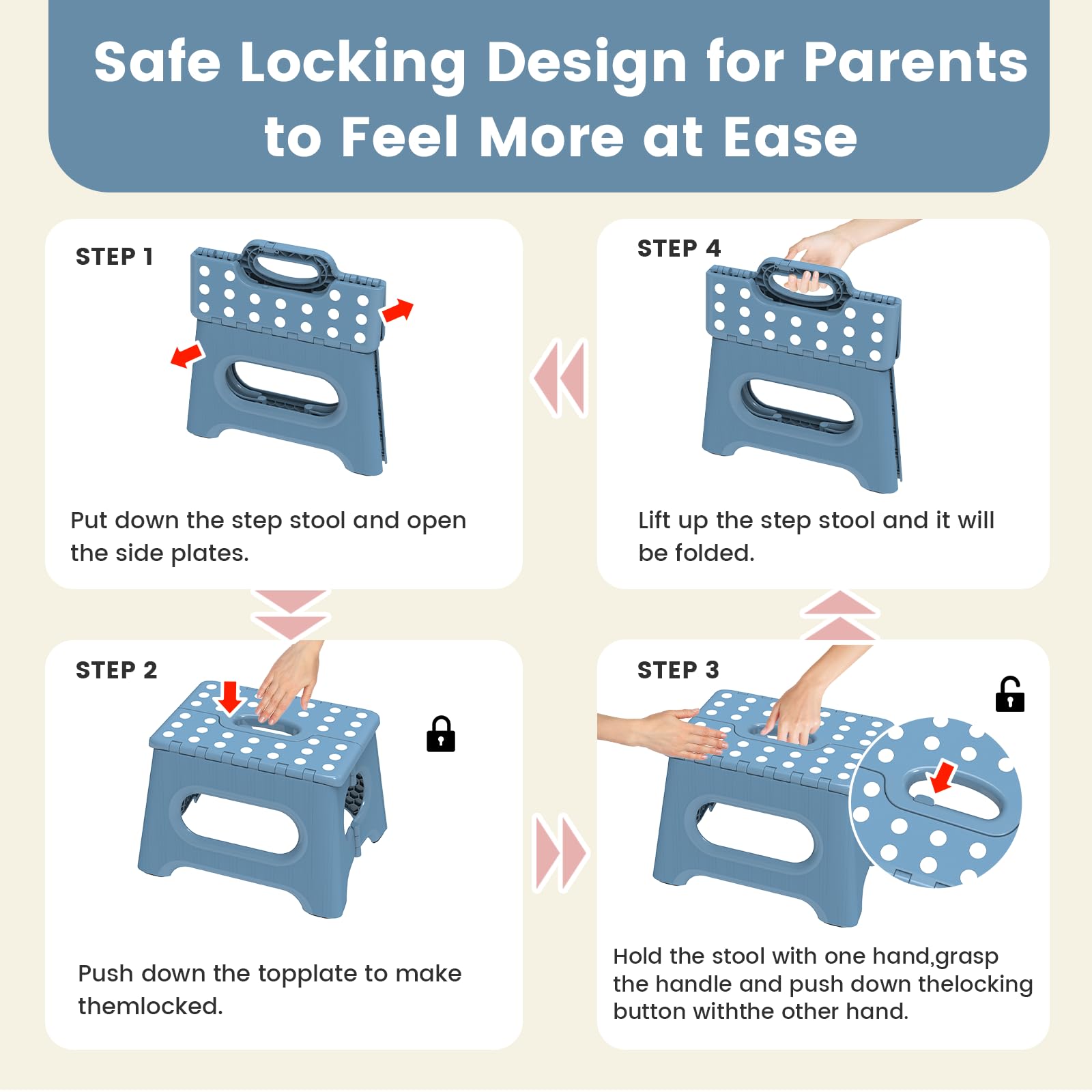 Folding Step Stool 9 Inch - Holds 600 lb, Non-Slip Surface & Carry Handle - Sturdy Step Stool for Kids, Toddlers & Adults - Compact Foldable Foot Stool for Kitchen, Bathroom, Bedroom(Blue)