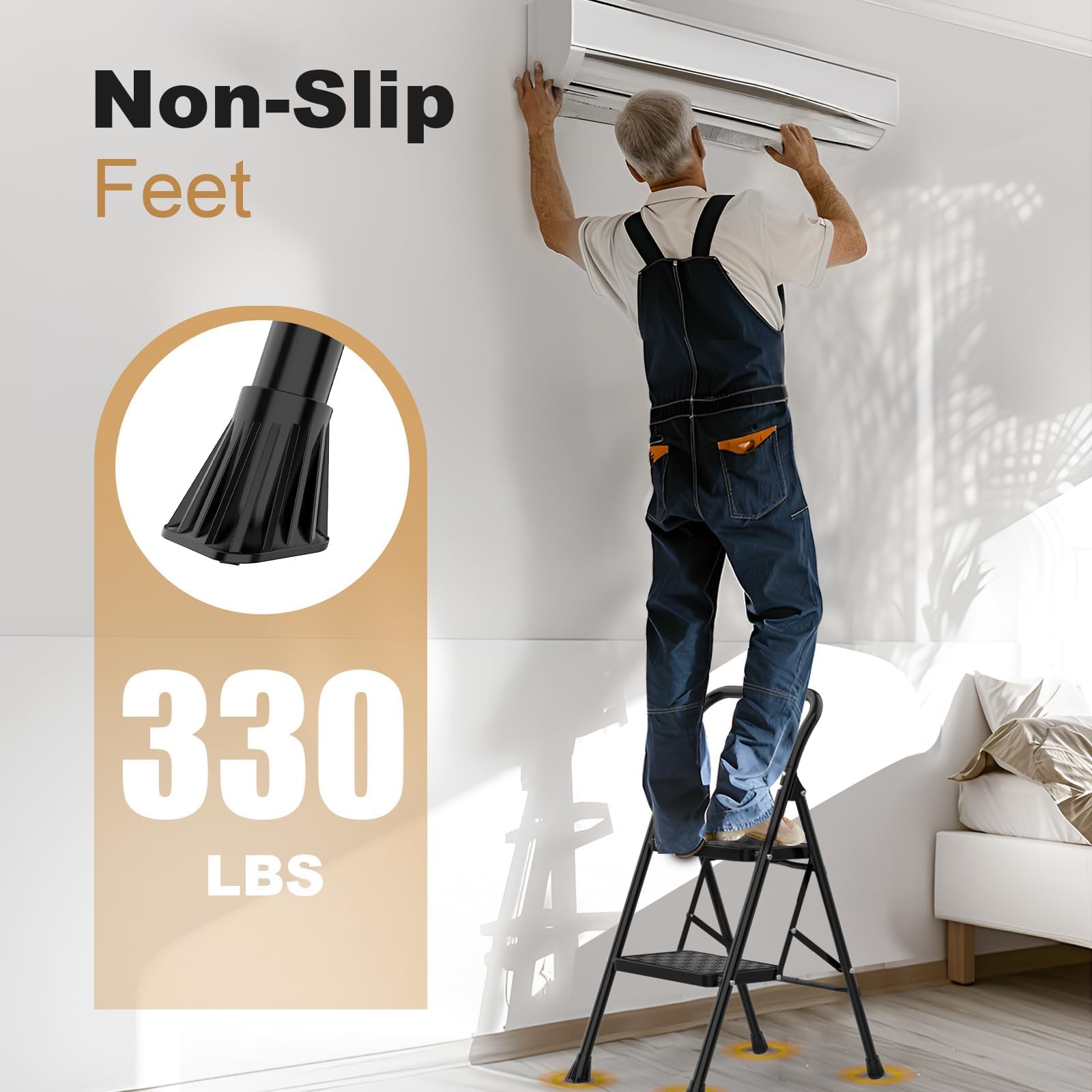 2 Step Ladder, Step Stool for Adults,2 Step Ladder Folding Step Stool with Wide Pedal Ergonomic Design