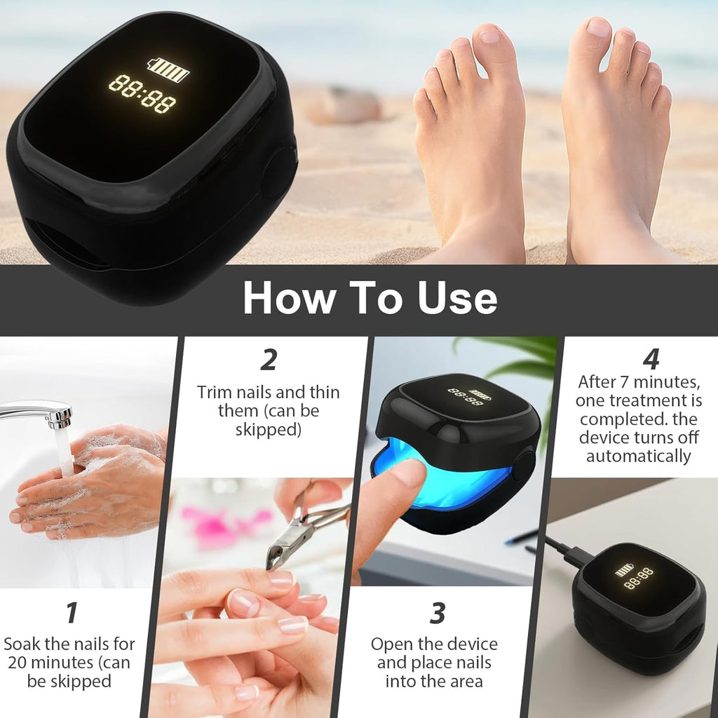 Nail Fungus Laser Treatment LED Light Device - Toenail Fungus Treatment, Solution for Fungal Infections, Nail Deformation and Painful Walking, Black