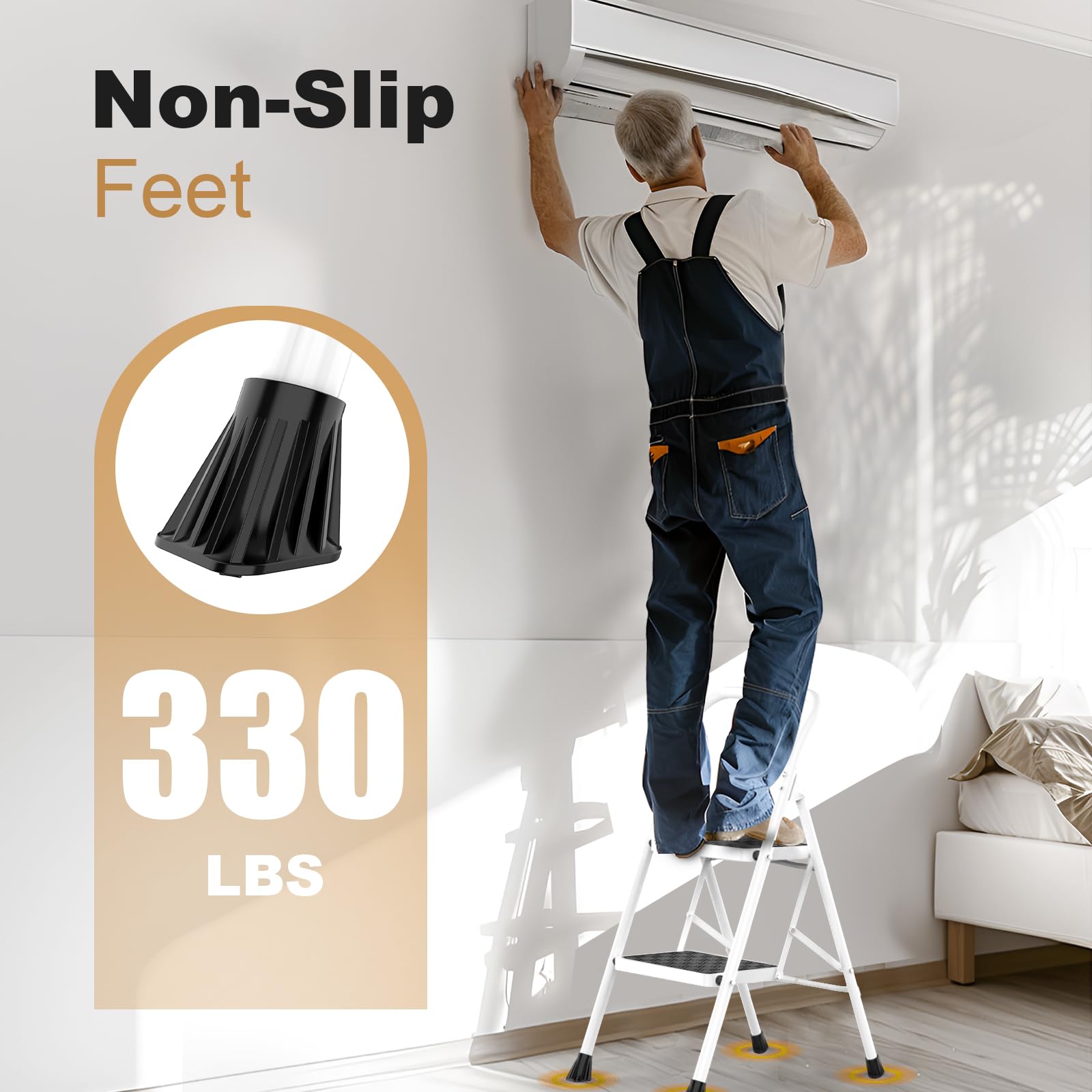 2 Step Ladder,2 Step Stool for Adults Folding Step Stool with Cushioned Handle with Wide Anti-Slip Pedal Ergonomic Design